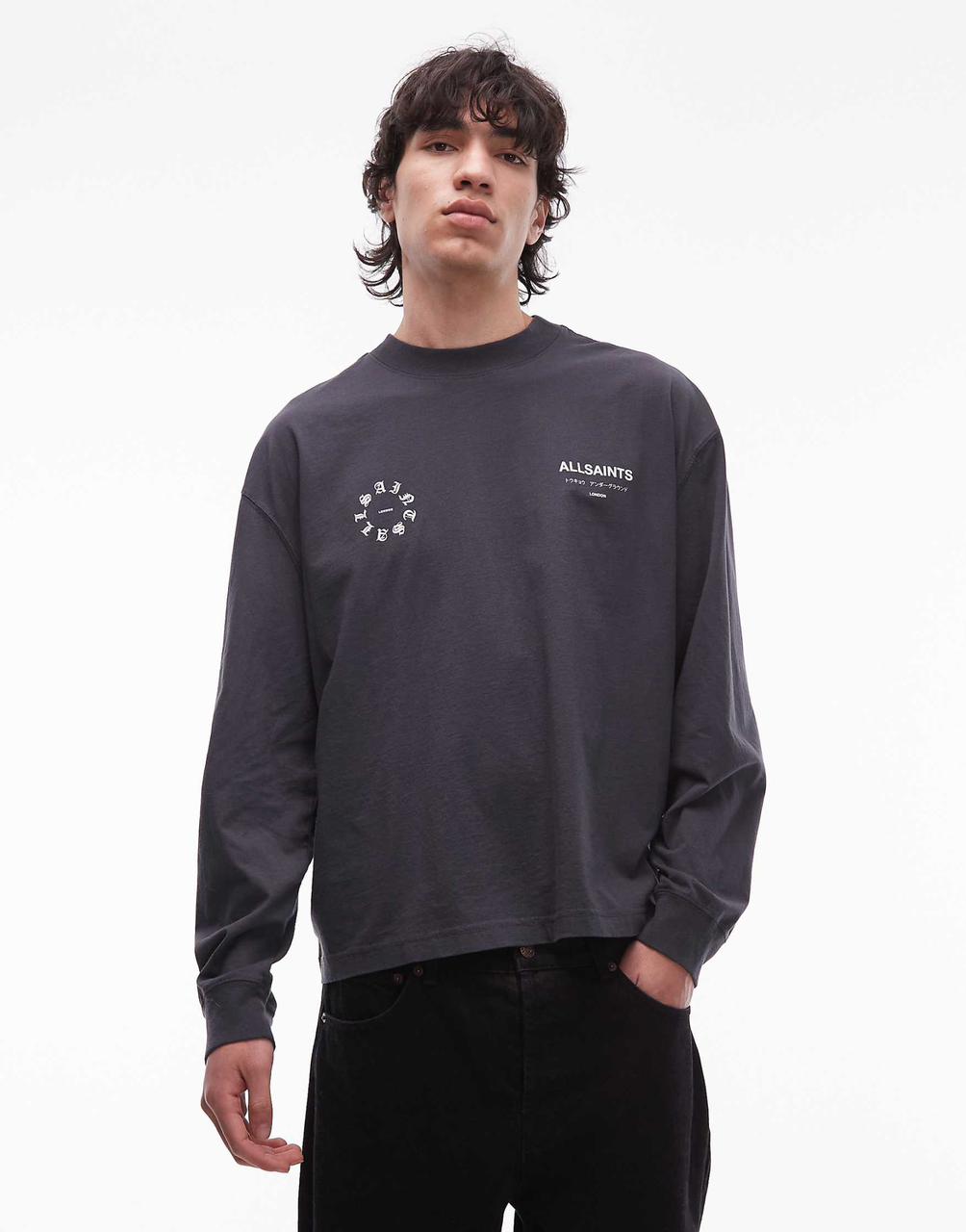Allsaints kindred long sleeve t-shirt in washed black