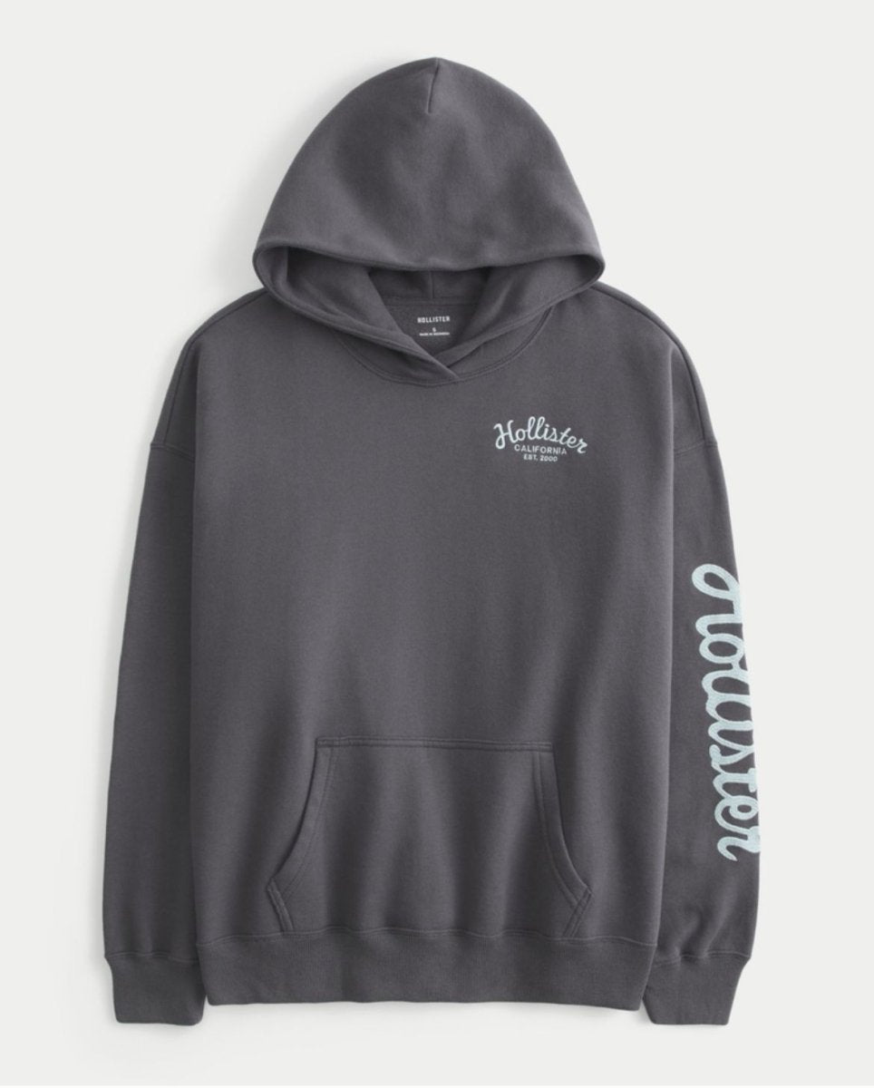Hollister - Hollister Feel Good Oversized Logo Graphic Hoodie - Brandatak Store