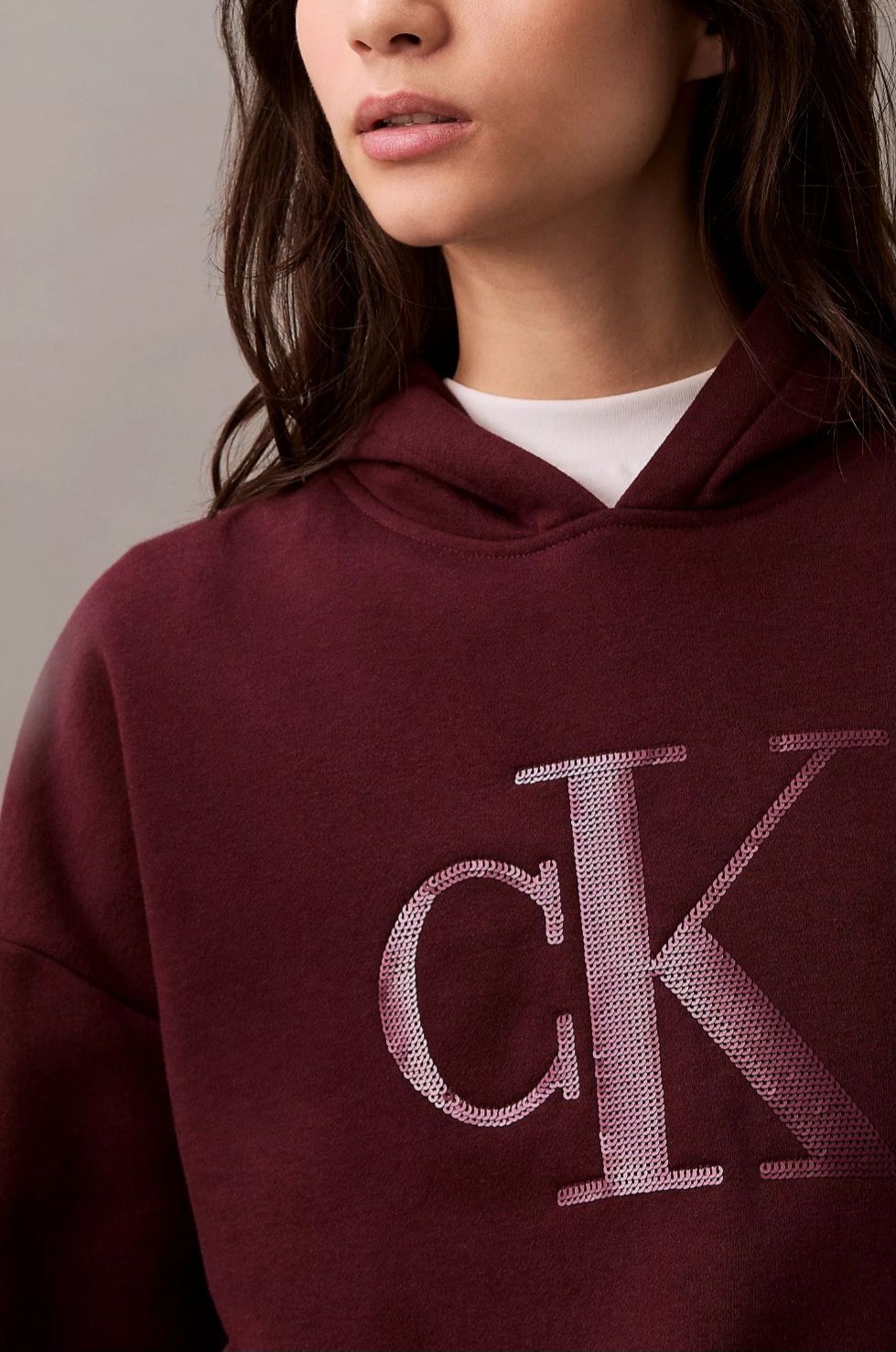 Calvin Klien - Sequin Monogram Logo Cropped Hoodie IMMEDIATE