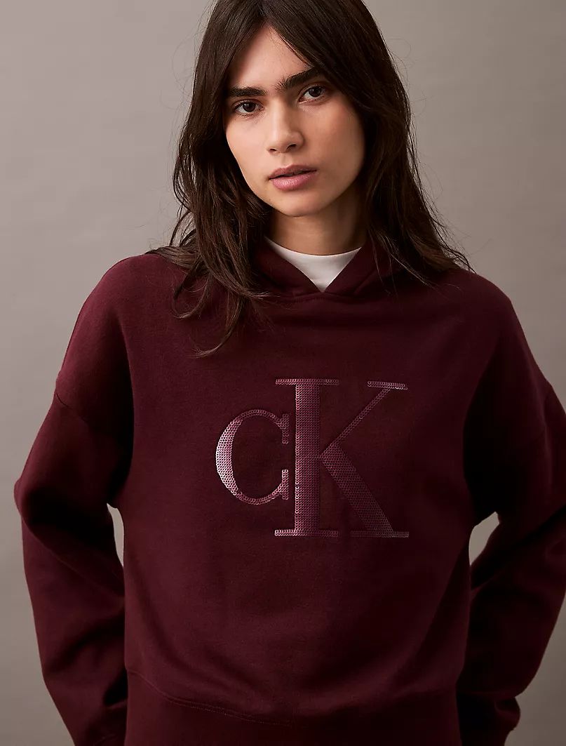 Calvin Klien - Sequin Monogram Logo Cropped Hoodie IMMEDIATE