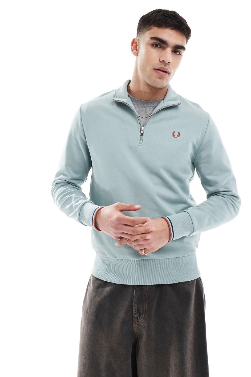Fred Perry - Half Zip Sweatshirt In Ice Blue IMMEDIATE