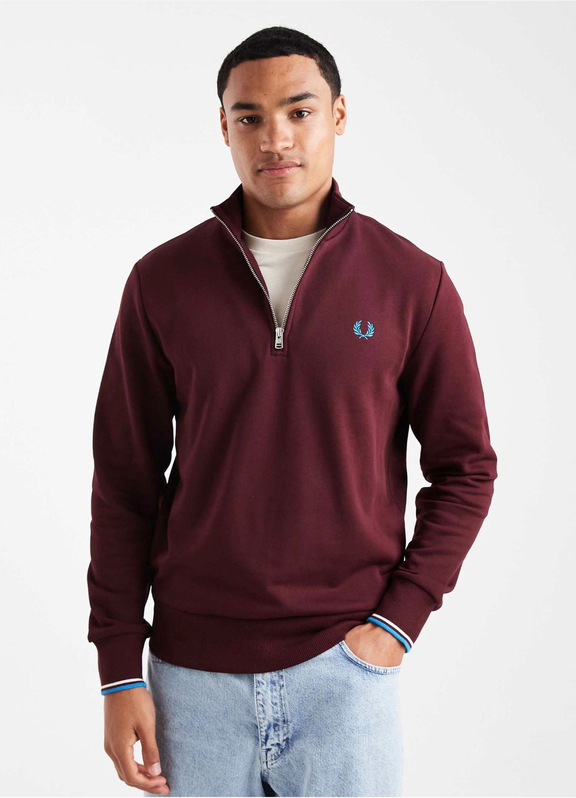 Fred Perry - Half Zip Sweatshirt In Burgundy IMMEDIATE
