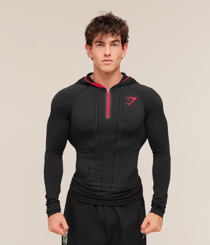 Gymshark - Onyx V1 Hoodie - Black/Onyx Grey/Carmine Red IMMEDIATE