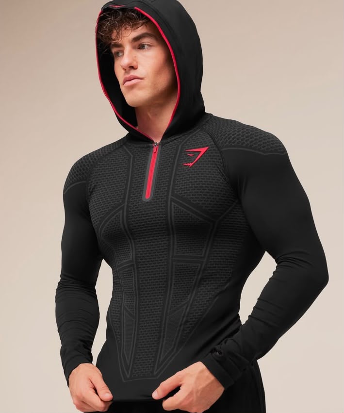 Gymshark - Onyx V1 Hoodie - Black/Onyx Grey/Carmine Red IMMEDIATE
