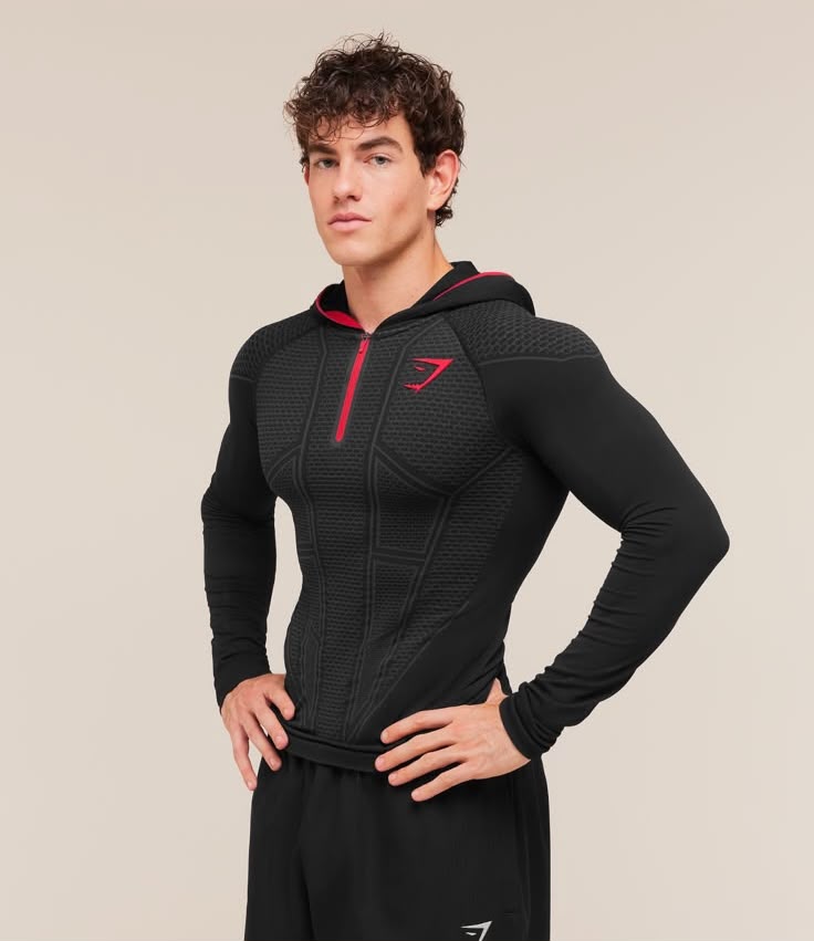 Gymshark - Onyx V1 Hoodie - Black/Onyx Grey/Carmine Red IMMEDIATE
