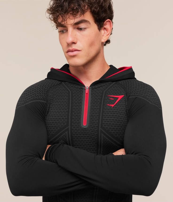 Gymshark - Onyx V1 Hoodie - Black/Onyx Grey/Carmine Red IMMEDIATE