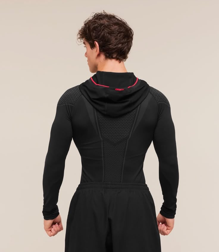 Gymshark - Onyx V1 Hoodie - Black/Onyx Grey/Carmine Red IMMEDIATE