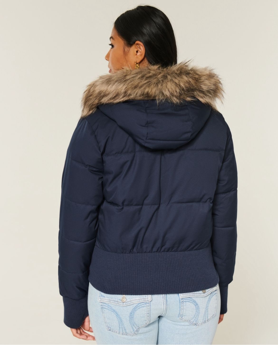Hollister - Faux Fur Trim Puffer Bomber Jacket