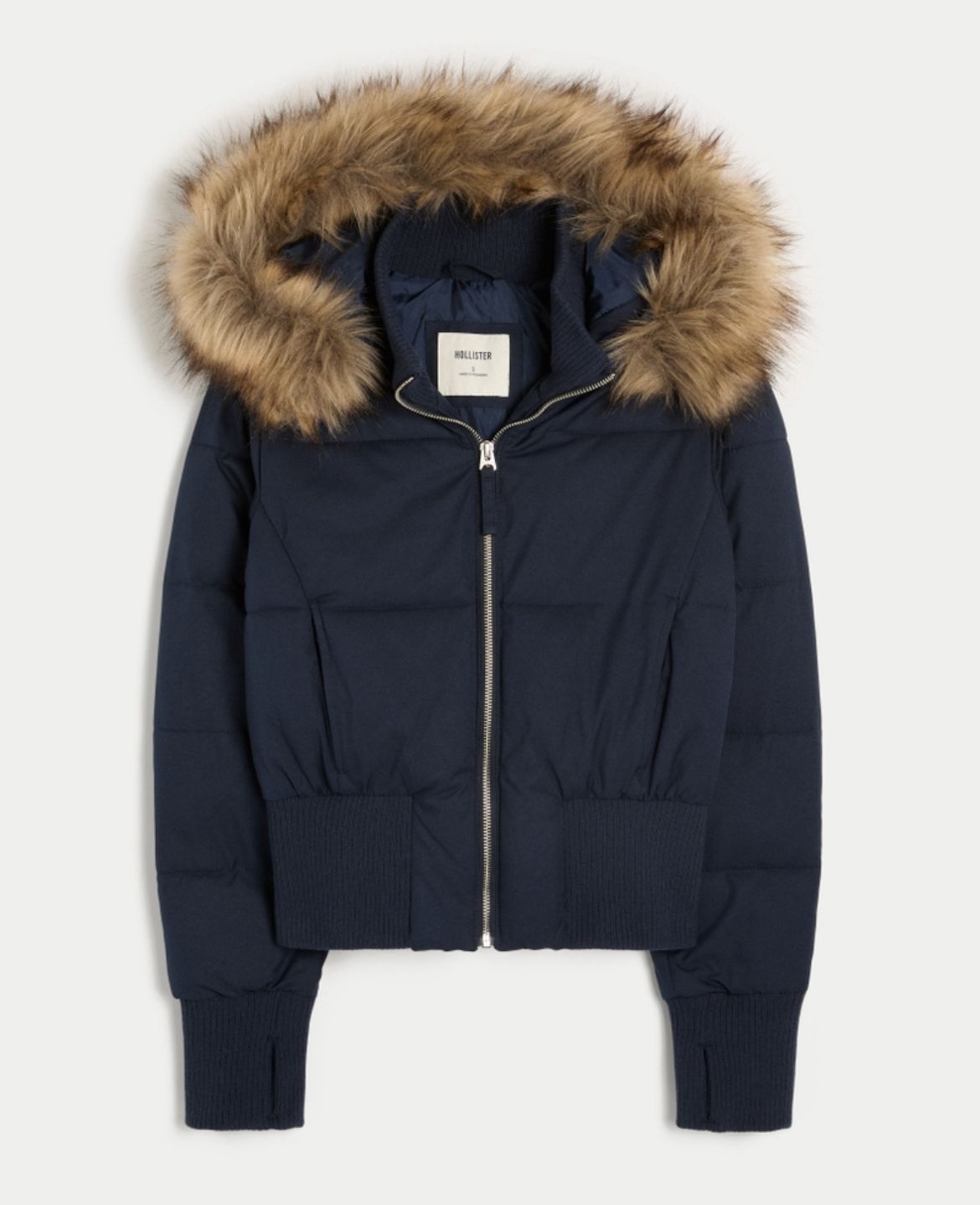 Hollister - Faux Fur Trim Puffer Bomber Jacket