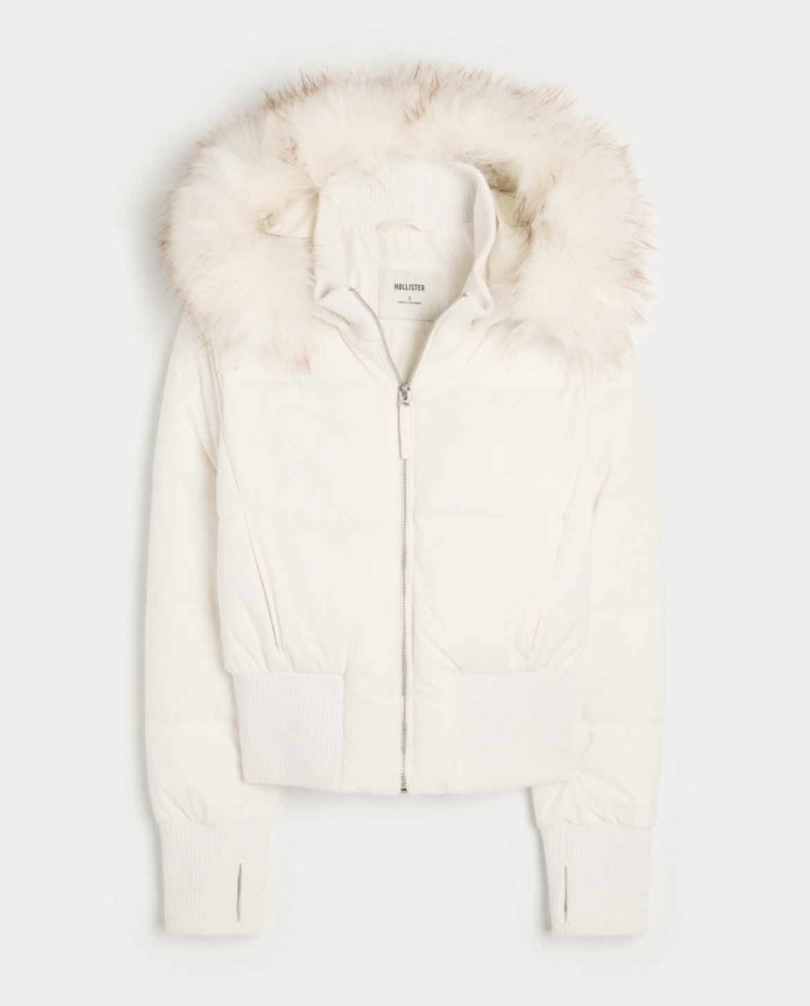 Hollister - Faux Fur Trim Puffer Bomber Jacket
