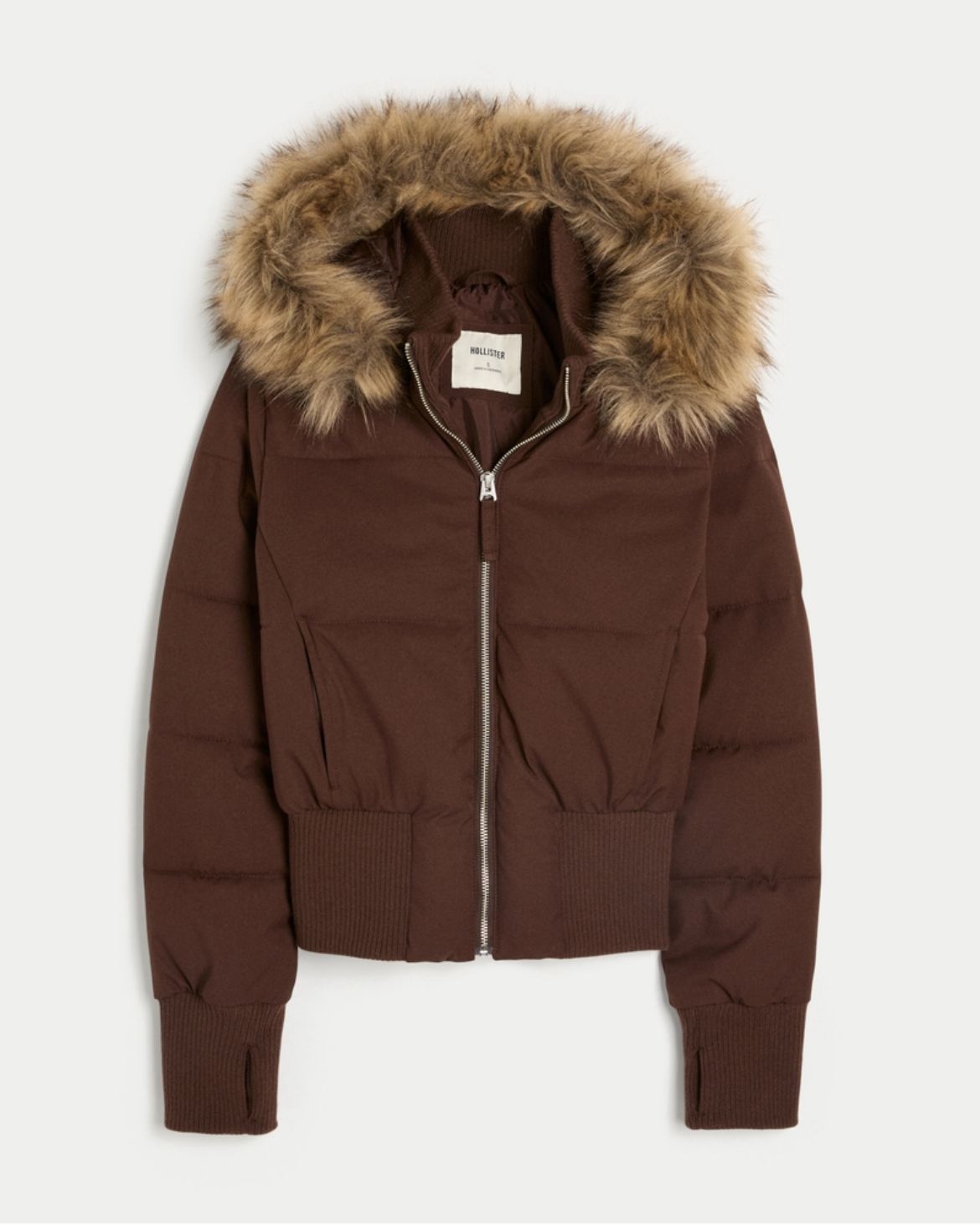 Hollister - Faux Fur Trim Puffer Bomber Jacket