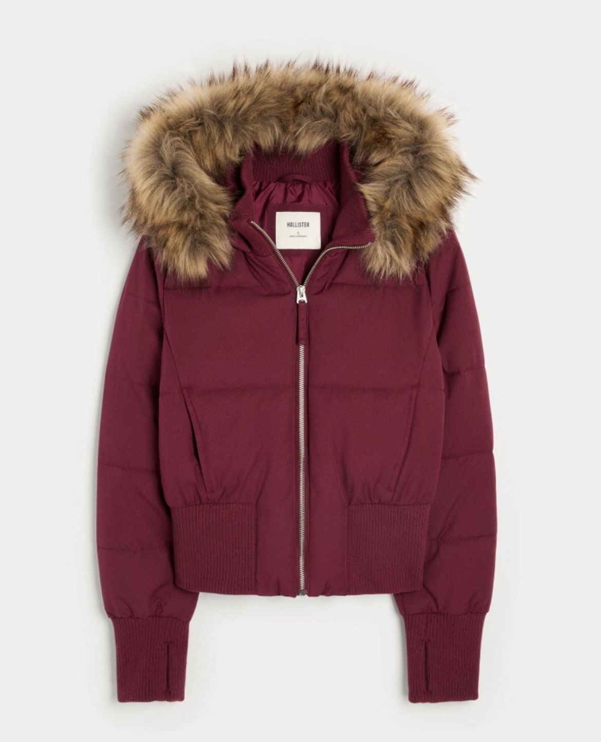 Hollister - Faux Fur Trim Puffer Bomber Jacket