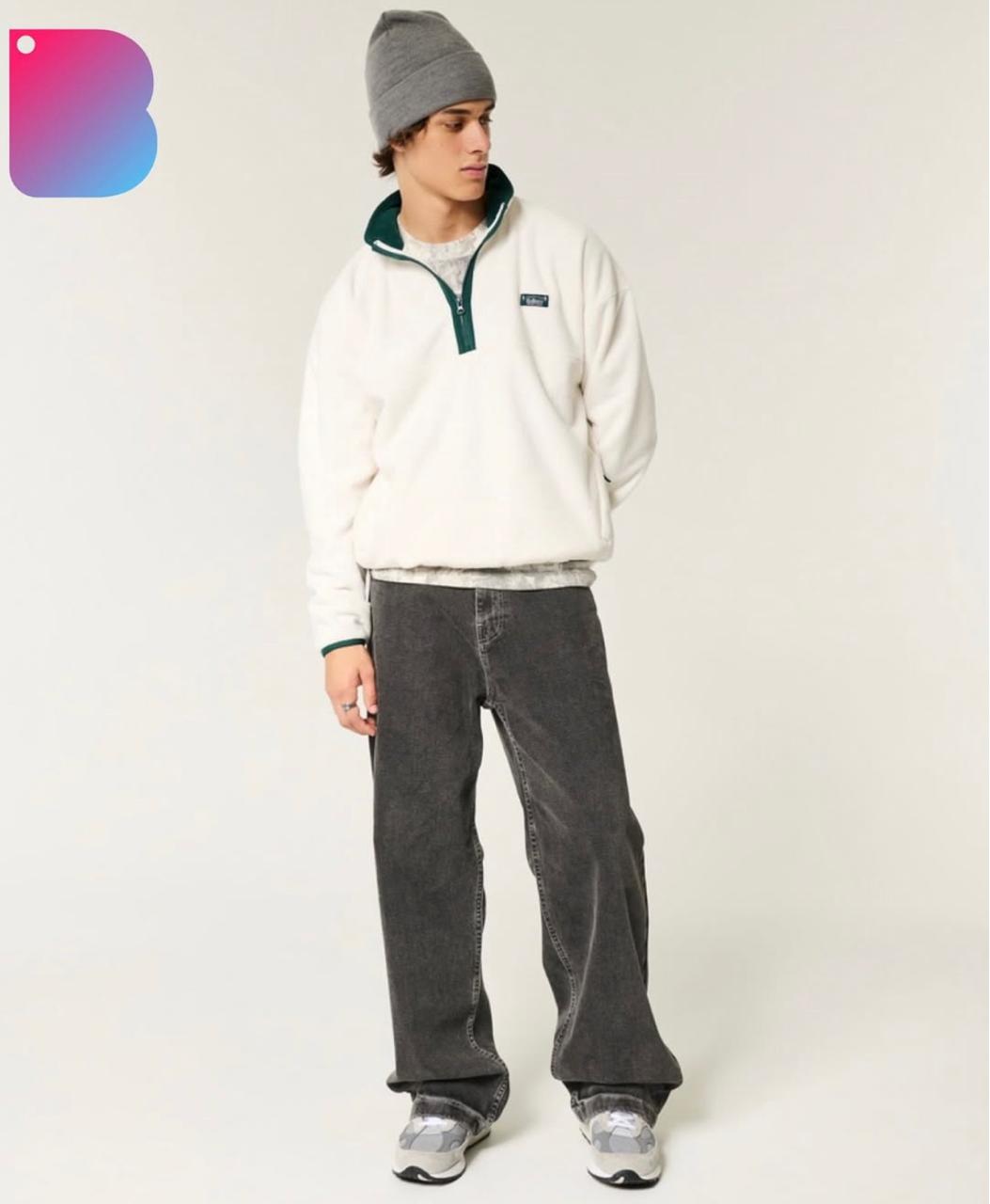 hollister - Thermal Fleece Mock Neck sweatshirt IMMEDIATE - Brandatak Store