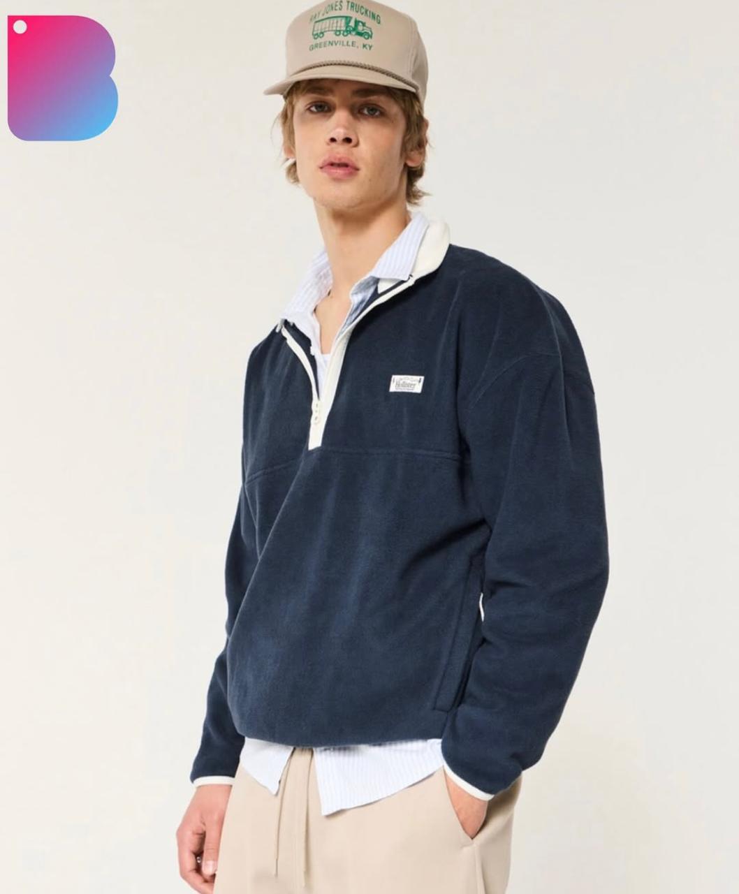 hollister - Thermal Fleece Mock Neck sweatshirt IMMEDIATE - Brandatak Store
