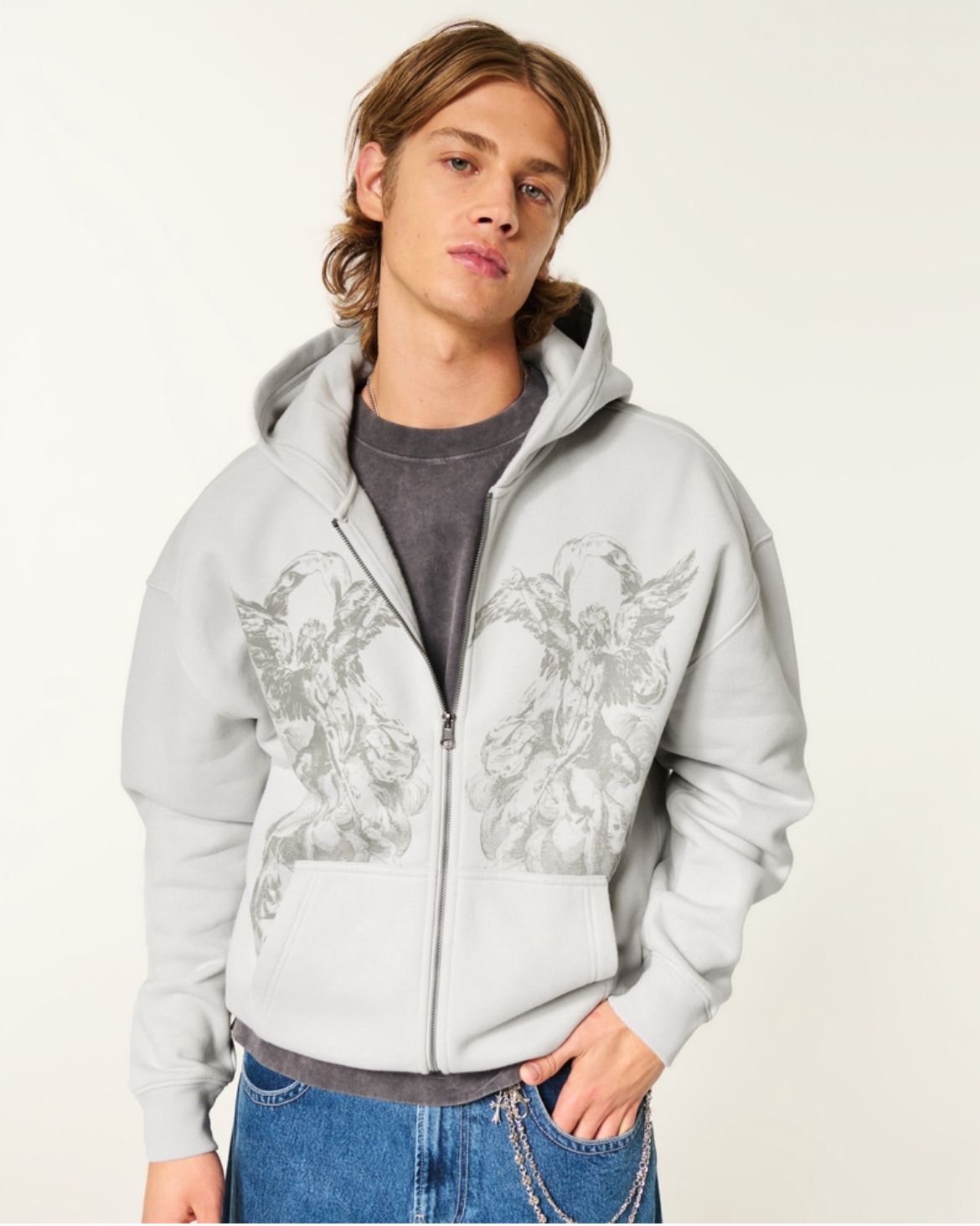 Hollister - Hollister Feel Good Boxy Zip-Up Hoodie IMMEDIATE