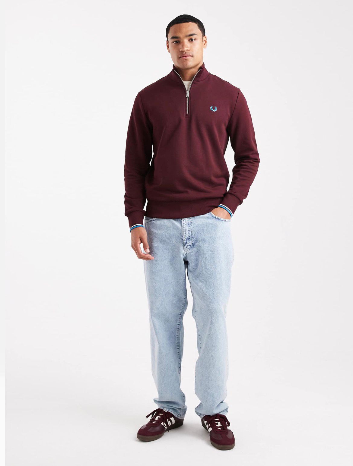 Fred Perry - Half Zip Sweatshirt In Burgundy IMMEDIATE
