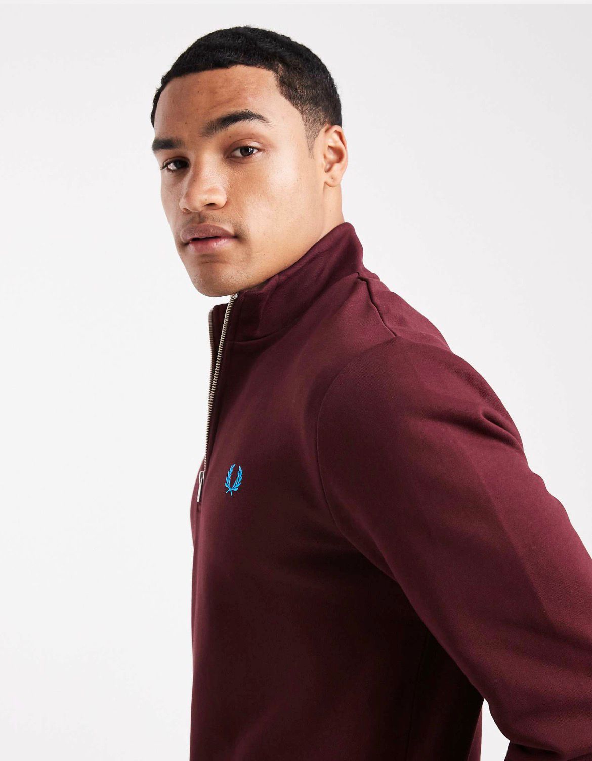 Fred Perry - Half Zip Sweatshirt In Burgundy IMMEDIATE