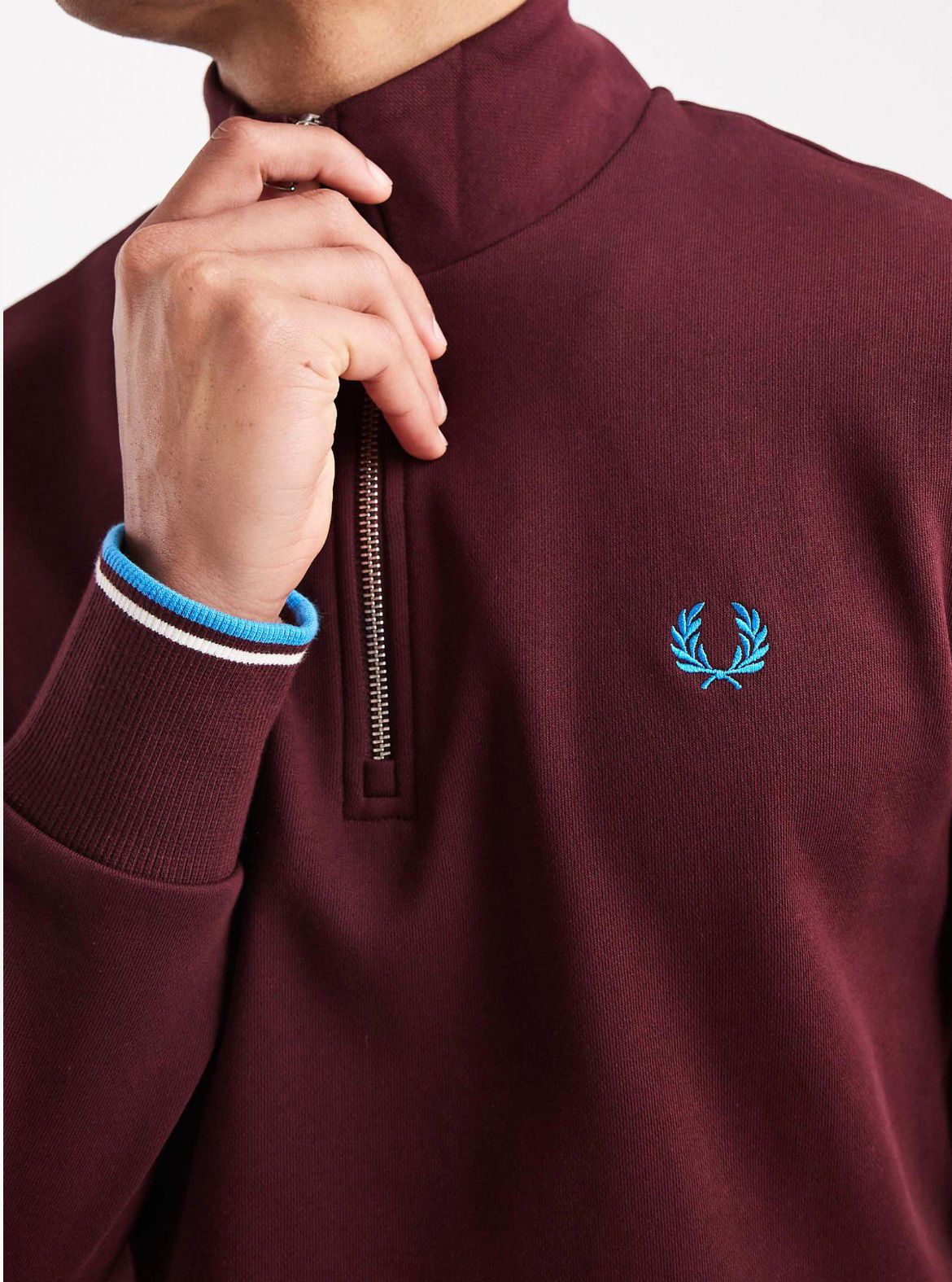 Fred Perry - Half Zip Sweatshirt In Burgundy IMMEDIATE