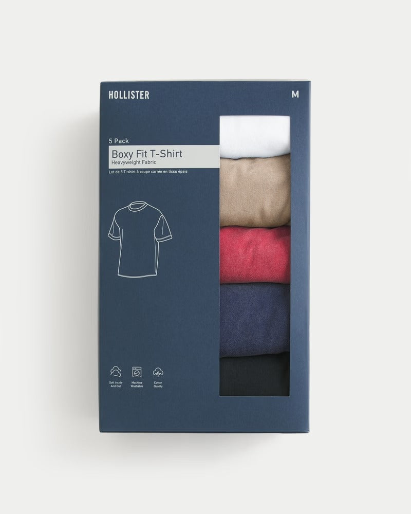 Hollister - Boxy Heavyweight Crew T-Shirt 5-Pack