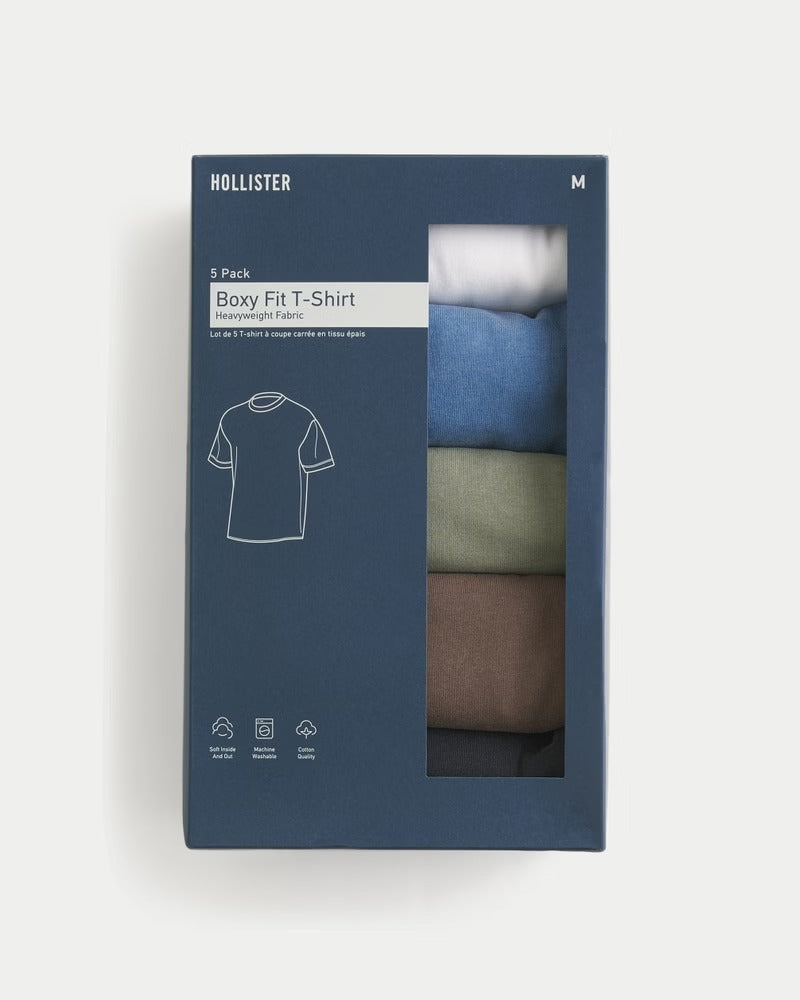 Hollister - Boxy Heavyweight Crew T-Shirt 5-Pack