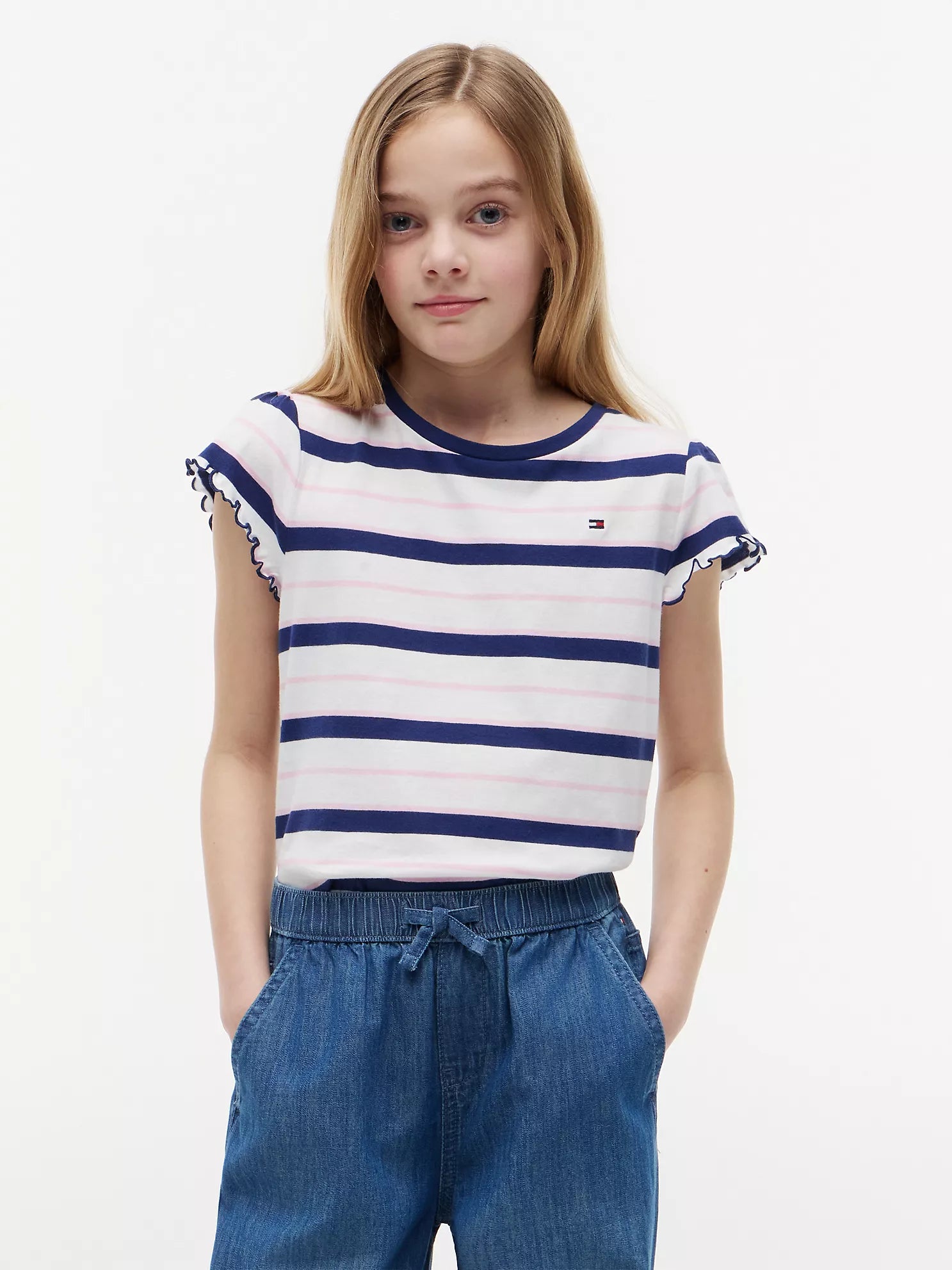 Tommy Hilfiger - Kids' Stripe Lettuce-Trim Sleeve T-Shirt