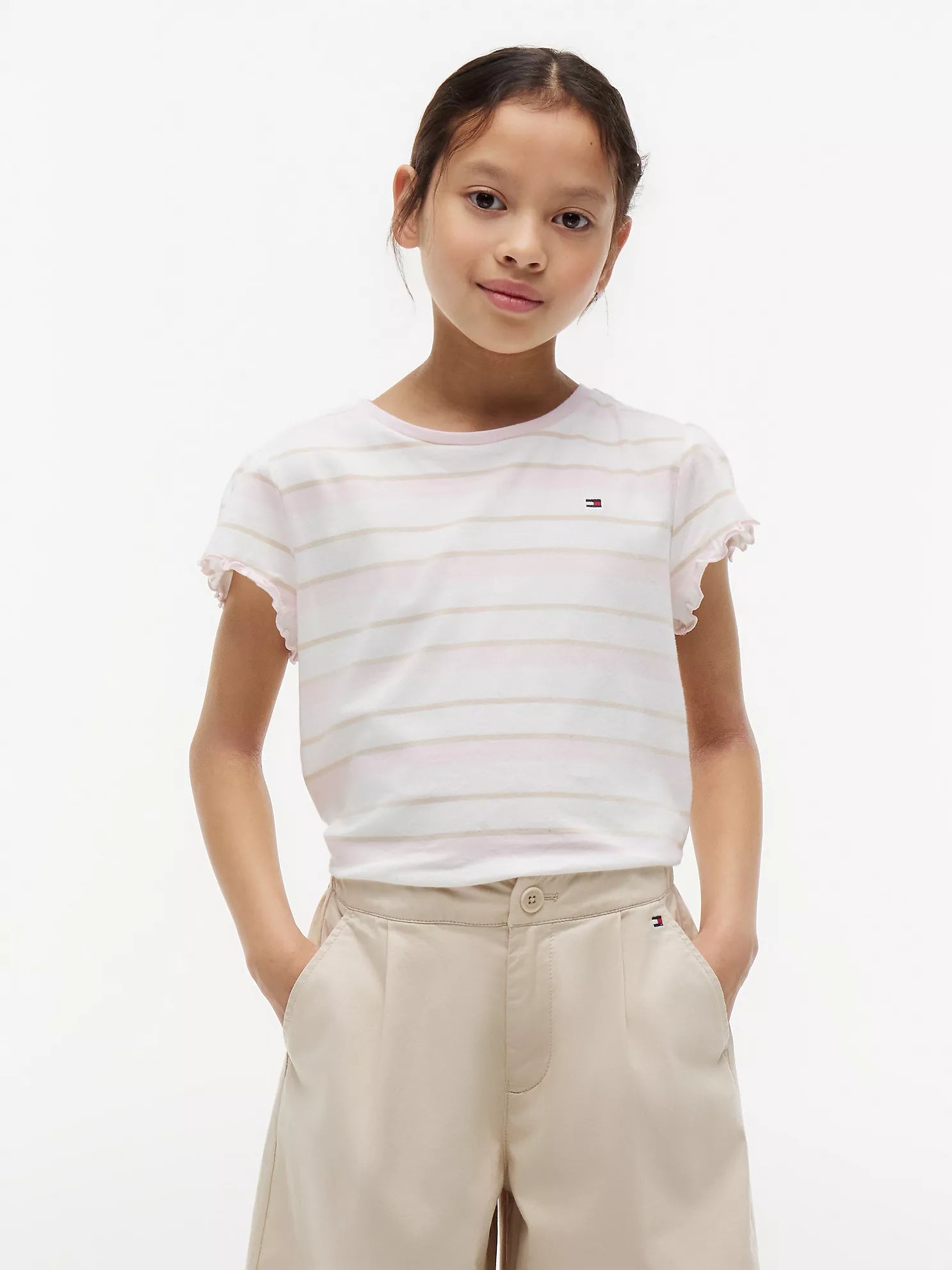 Tommy Hilfiger - Kids' Stripe Lettuce-Trim Sleeve T-Shirt
