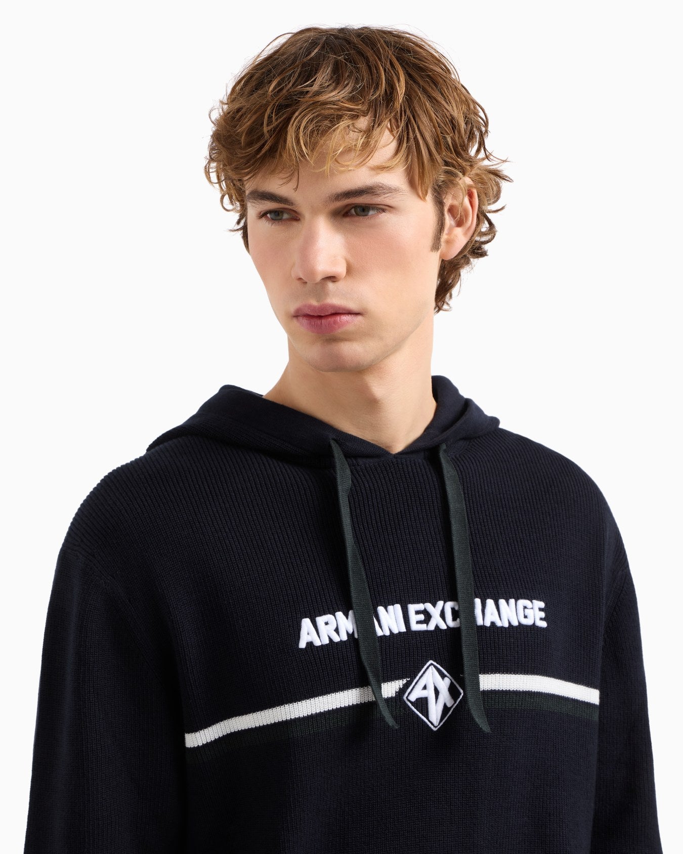 Armani Exchange - Cotton hoodie with central logo