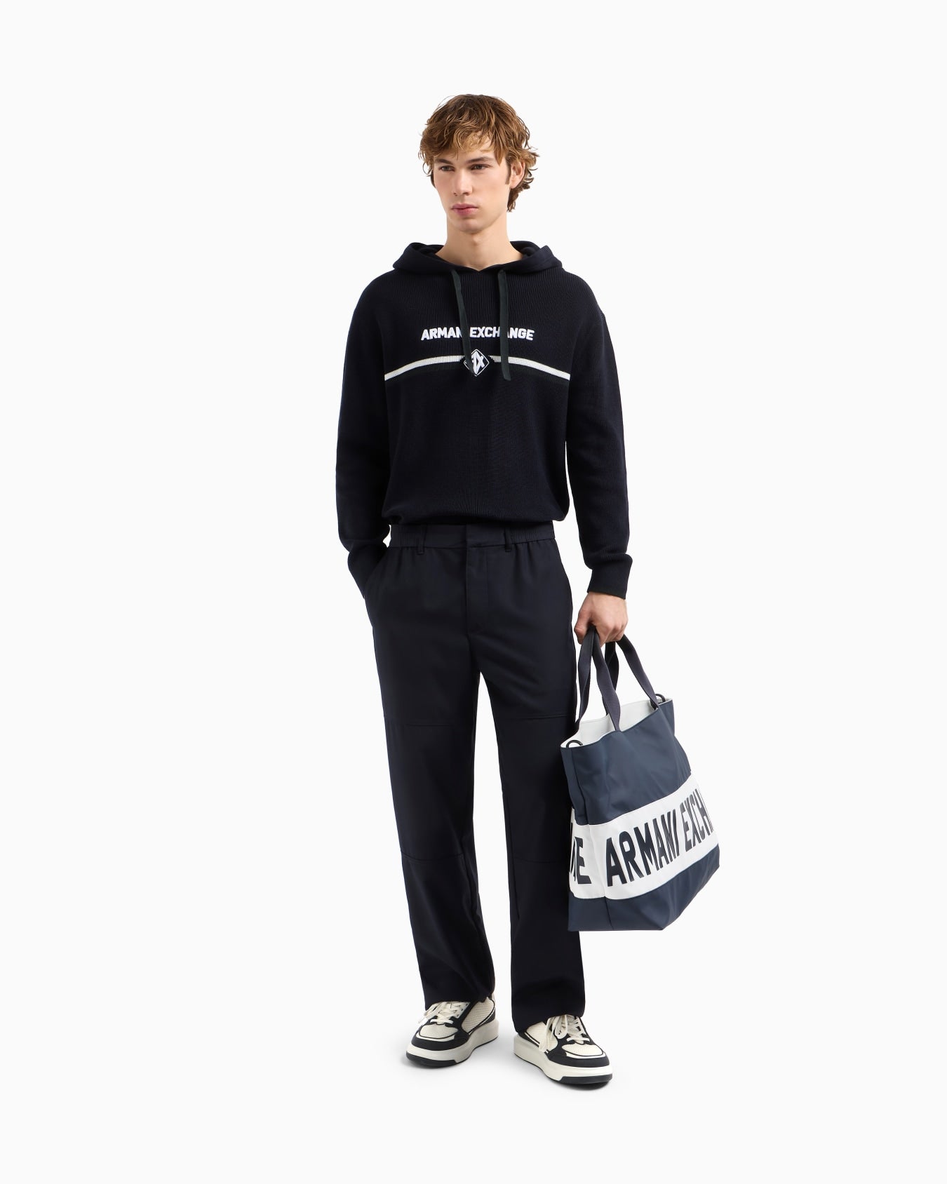 Armani Exchange - Cotton hoodie with central logo