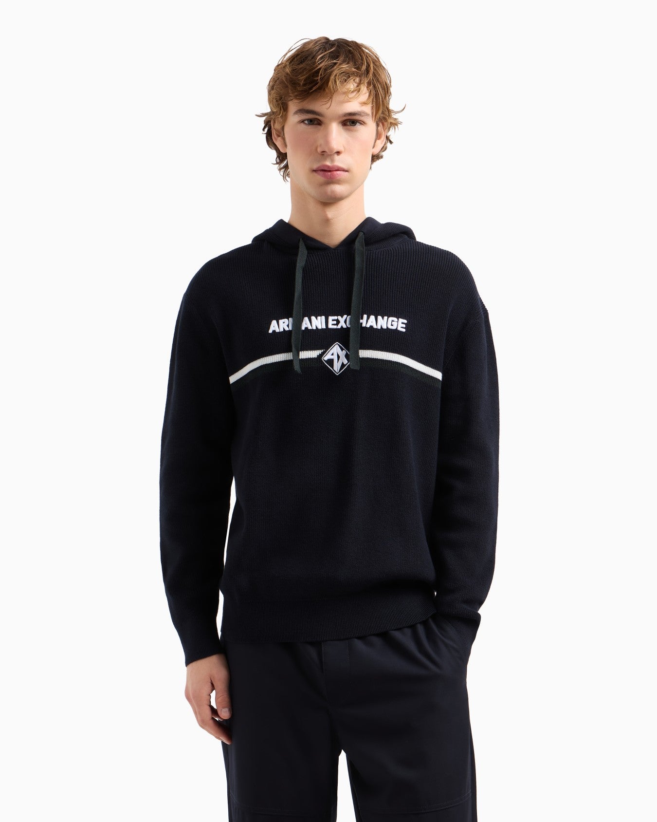 Armani Exchange - Cotton hoodie with central logo