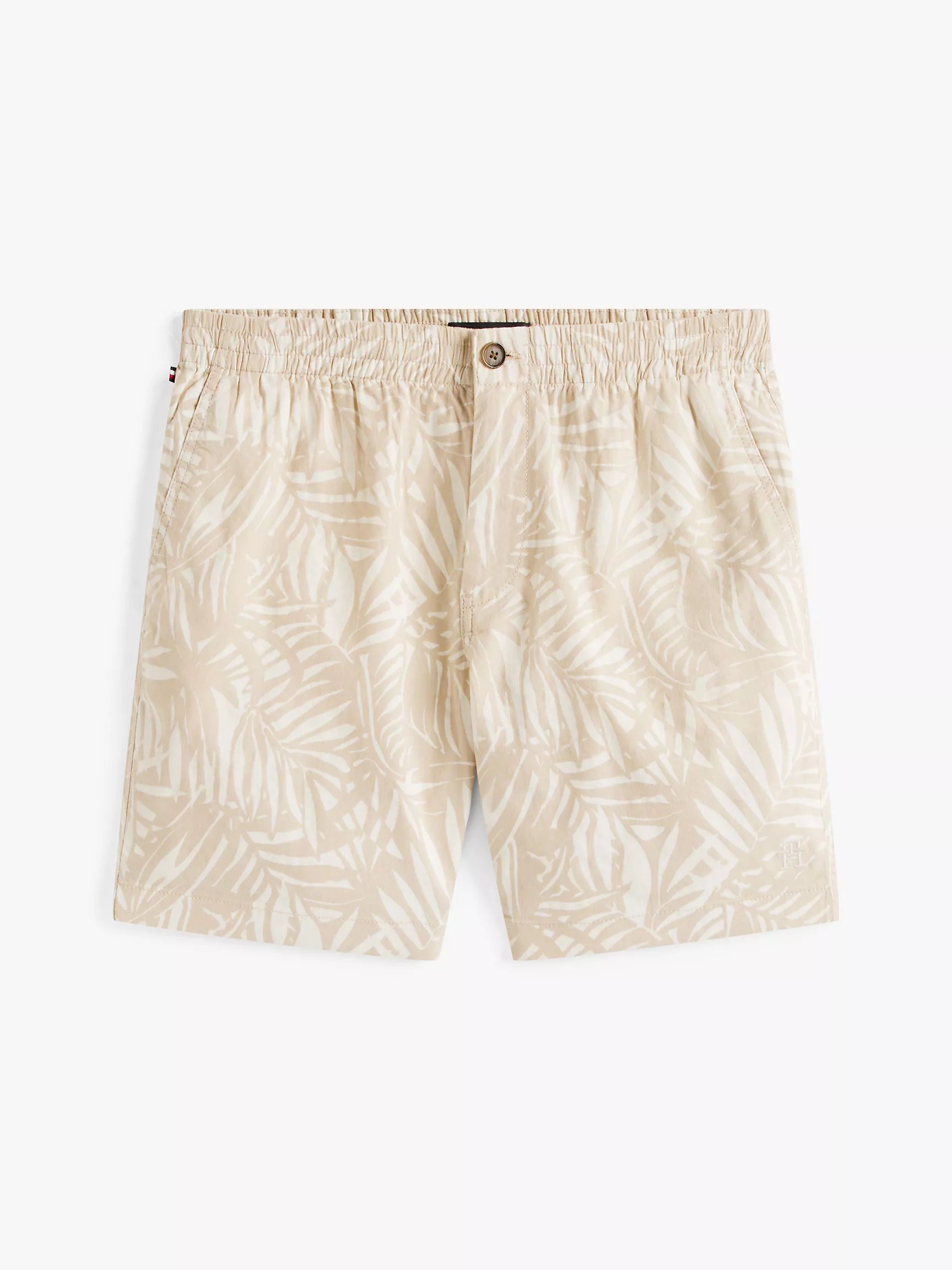 7" Palm Print Stretch Cotton-Linen Short