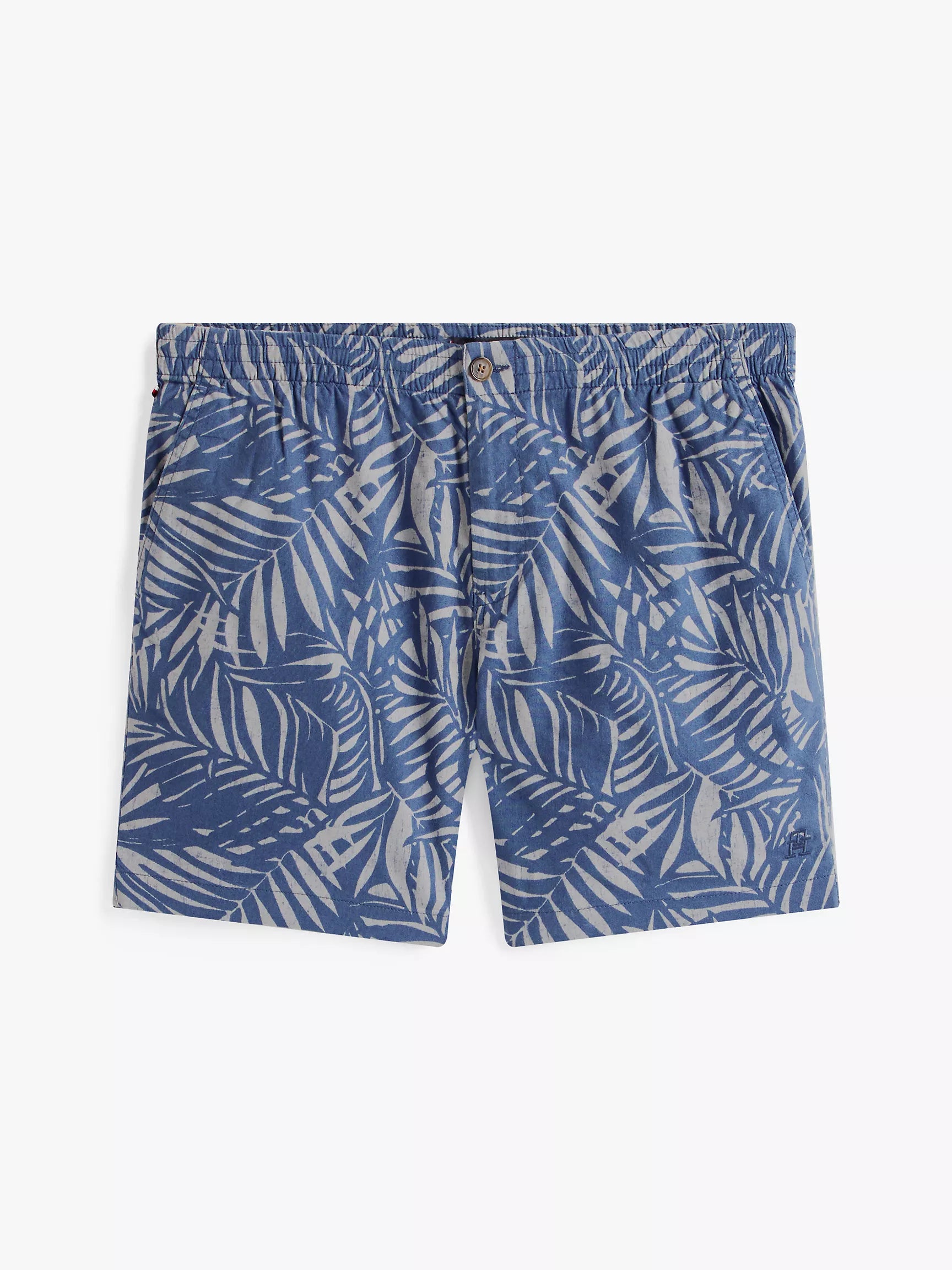 7" Palm Print Stretch Cotton-Linen Short