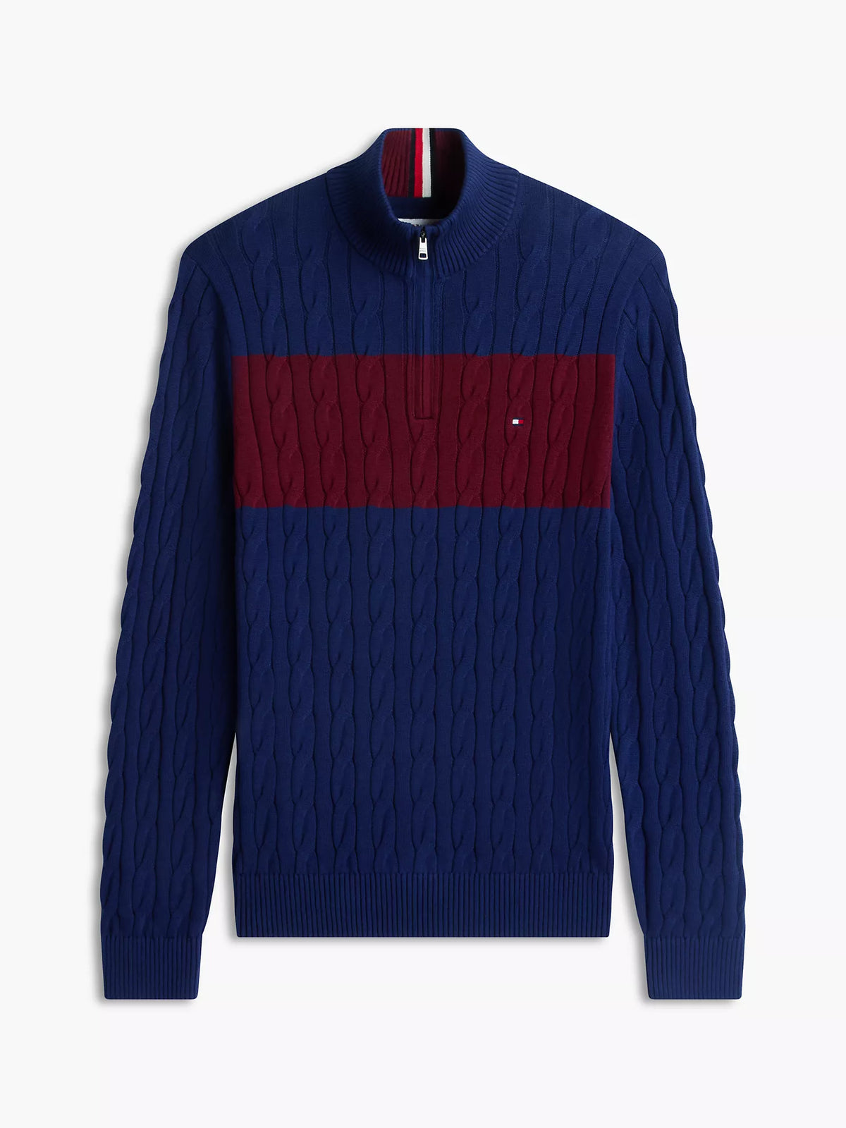 Tommy Hilfiger - Cable Knit Striped Quarter-Zip Sweater