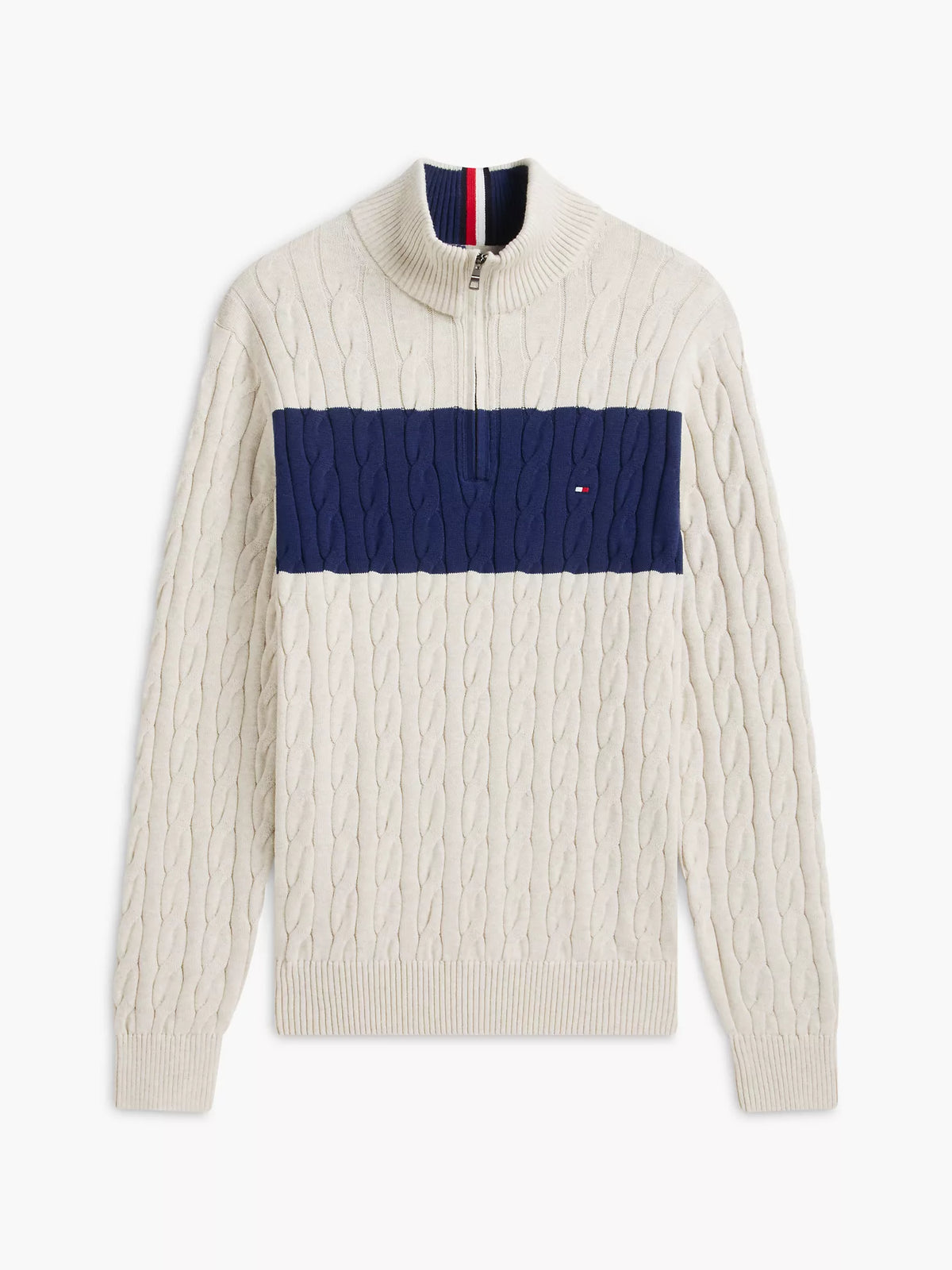 Tommy Hilfiger - Cable Knit Striped Quarter-Zip Sweater