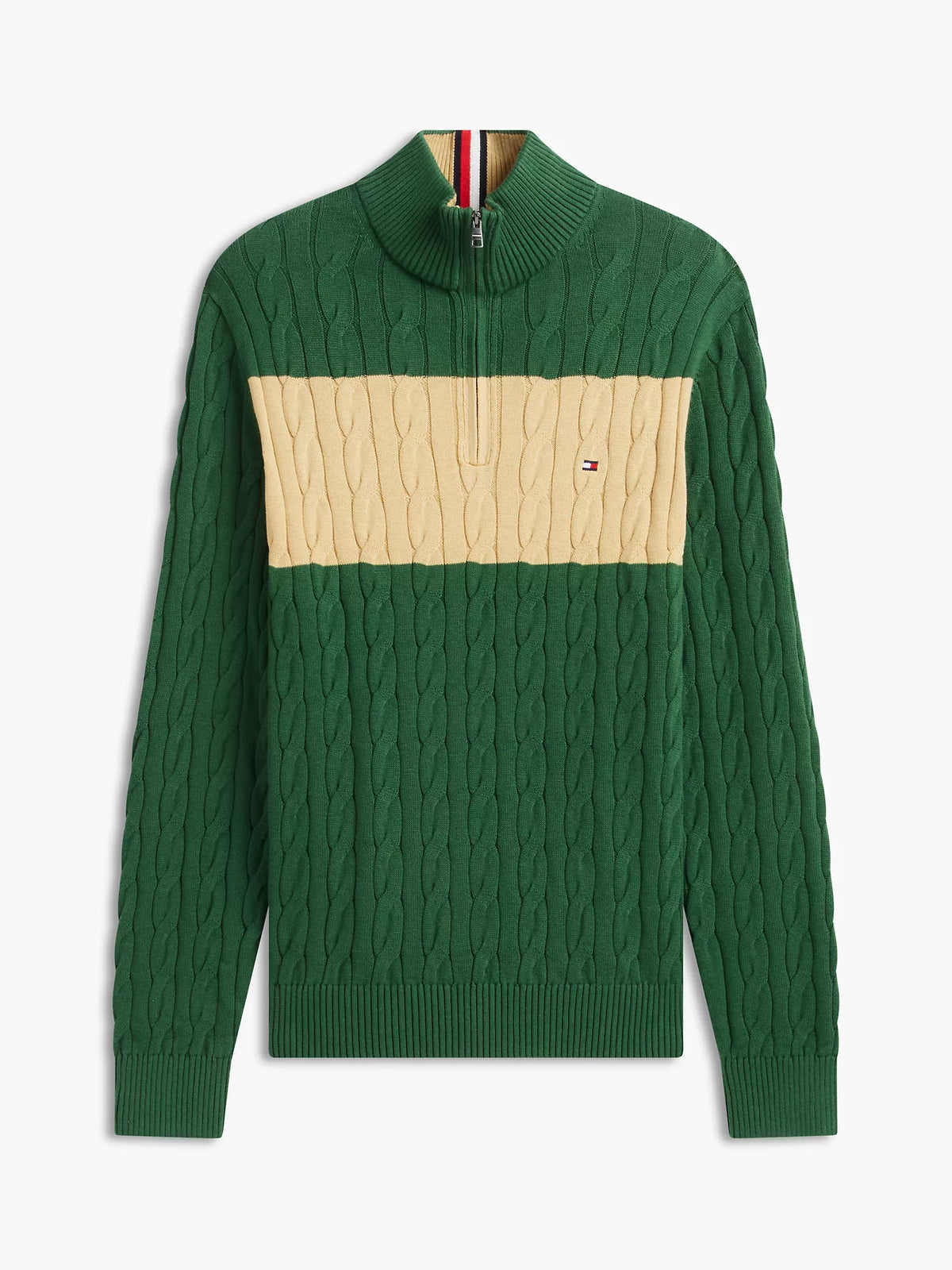 Tommy Hilfiger - Cable Knit Striped Quarter-Zip Sweater