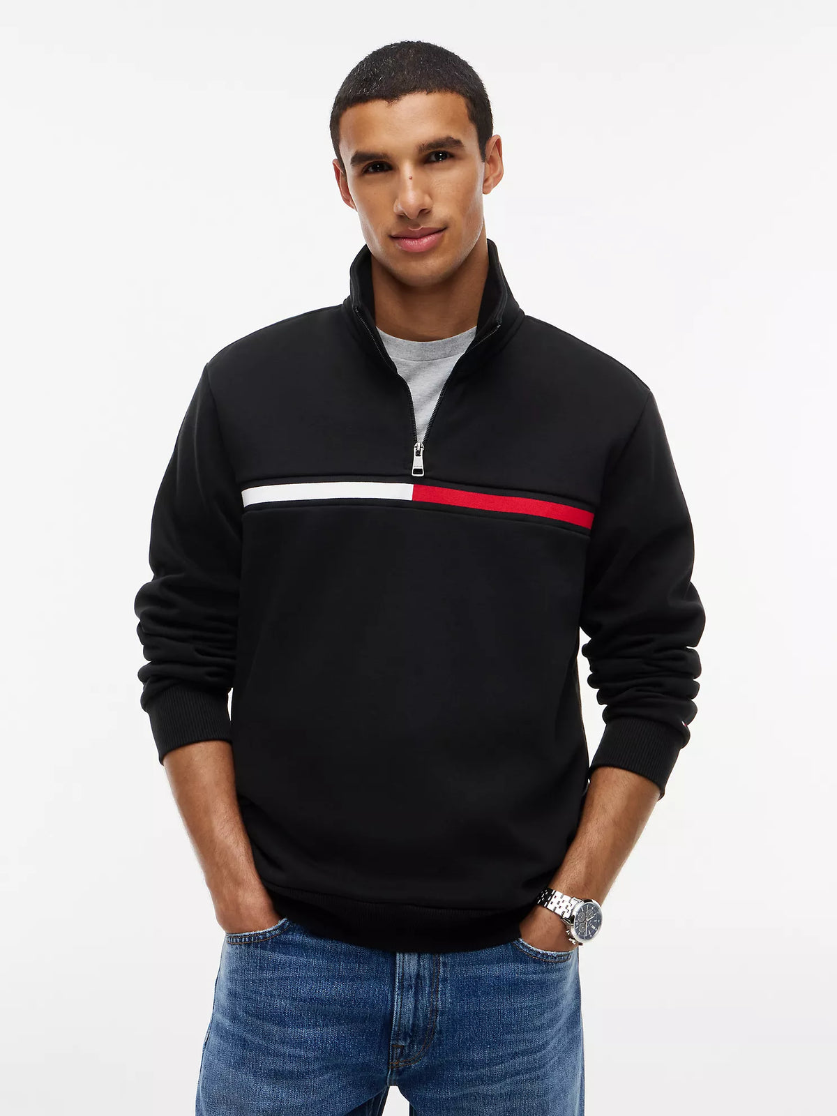 Tommy Hilfiger - Flag Stripe Logo Quarter-Zip Sweatshirt