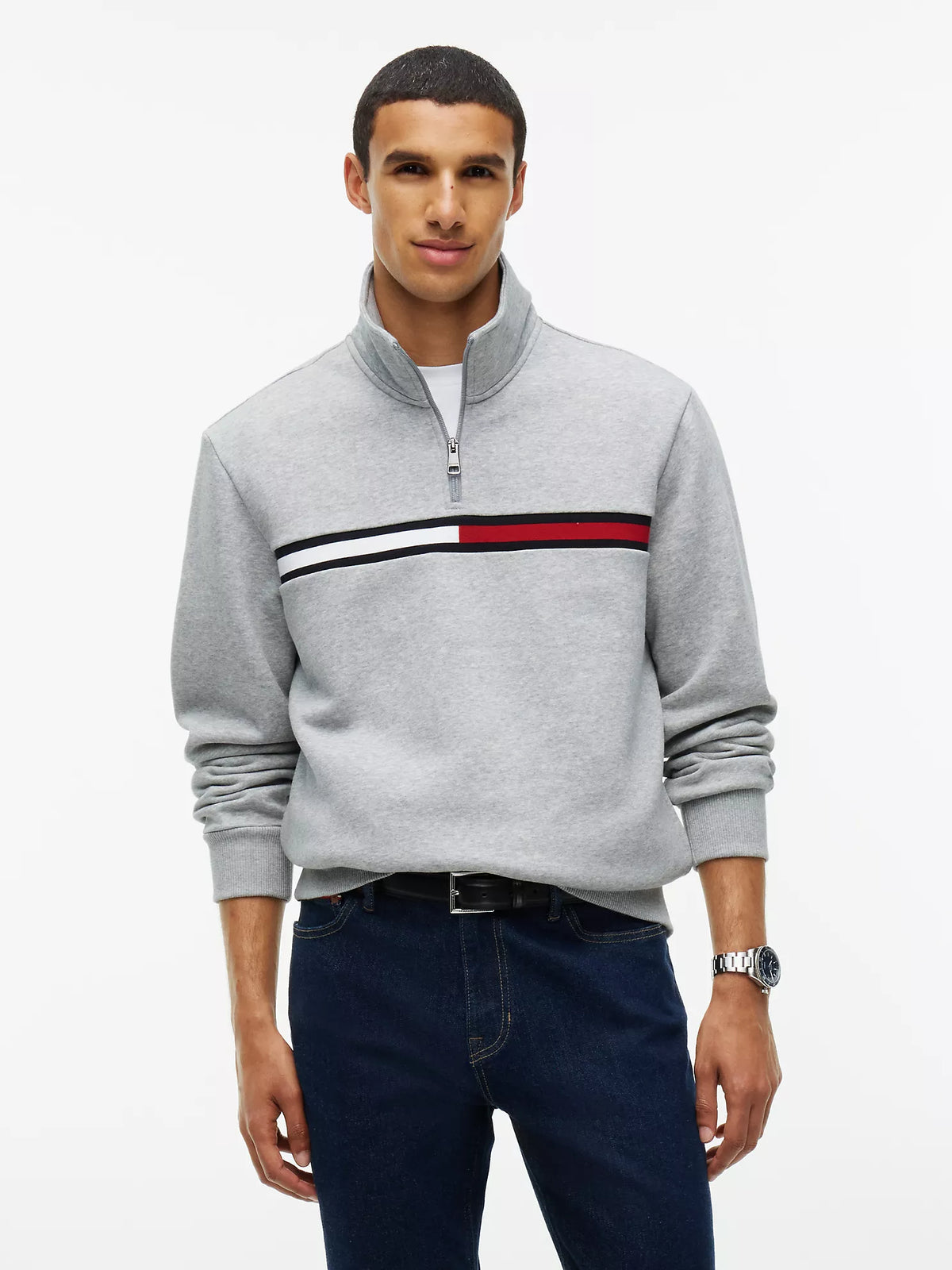 Tommy Hilfiger - Flag Stripe Logo Quarter-Zip Sweatshirt