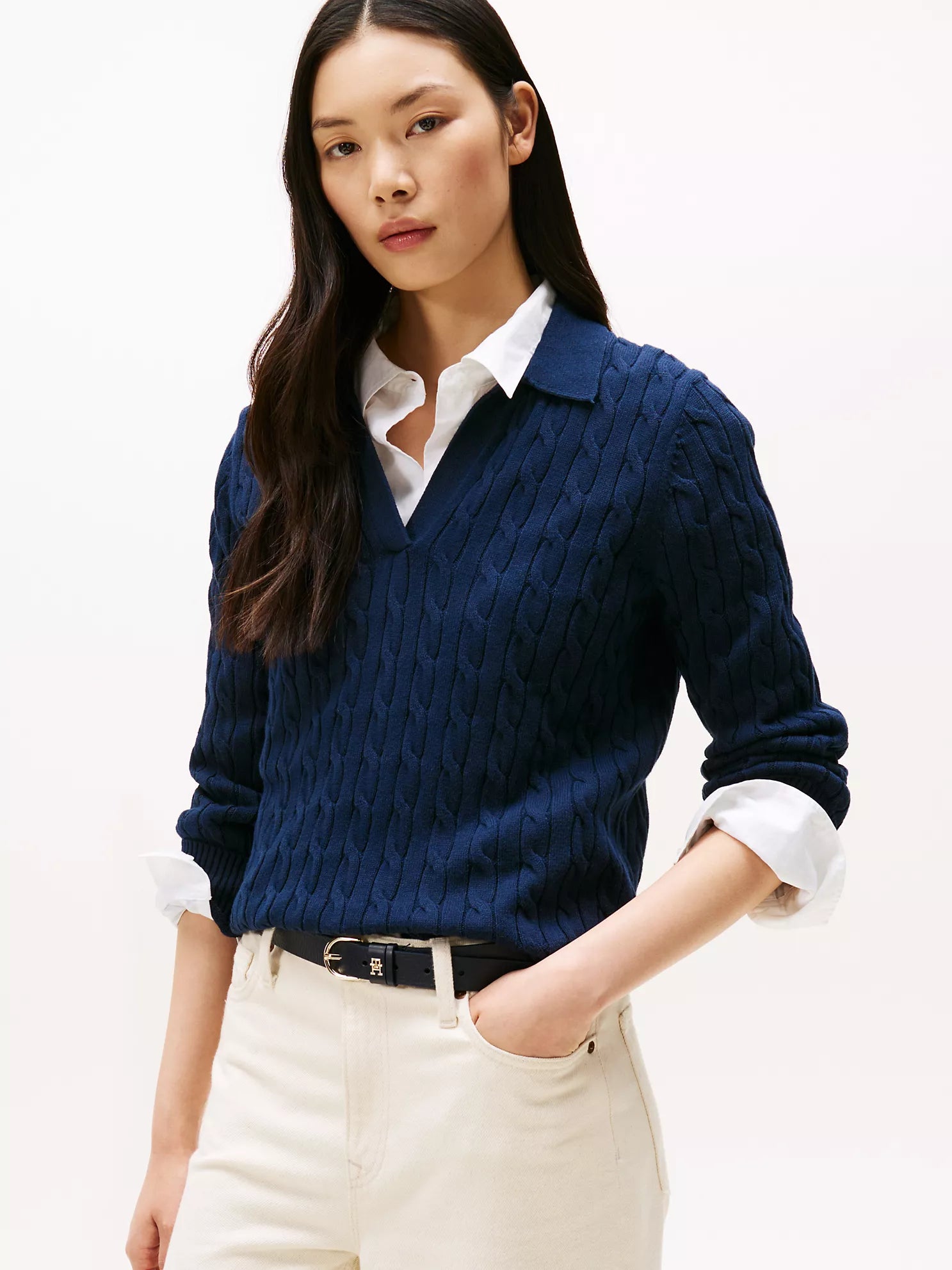 Tommy Hilfiger - Open Placket Cable Knit Sweater Polo