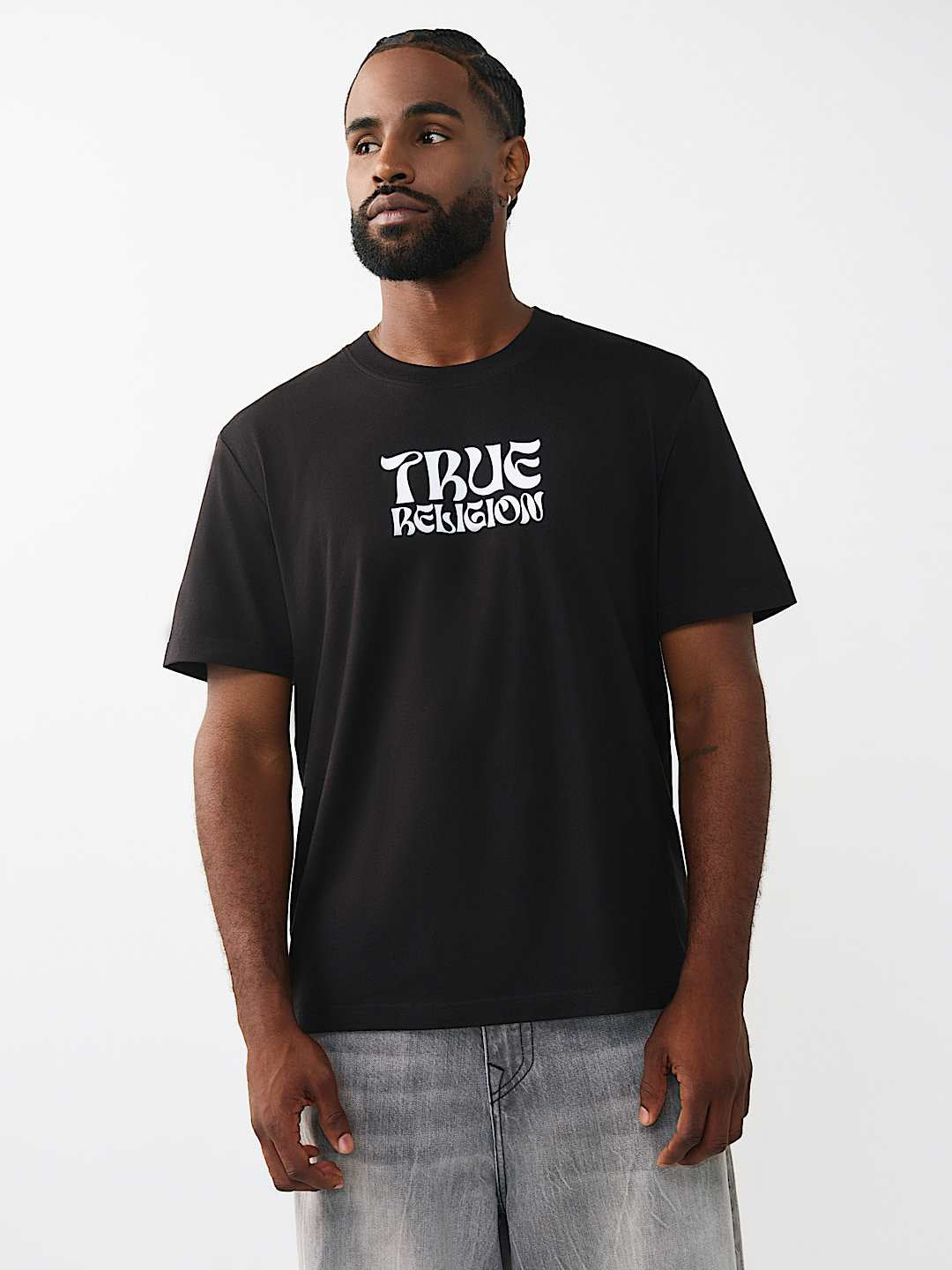 True Religion - Wavy Logo Buddha Face Graphic Tee