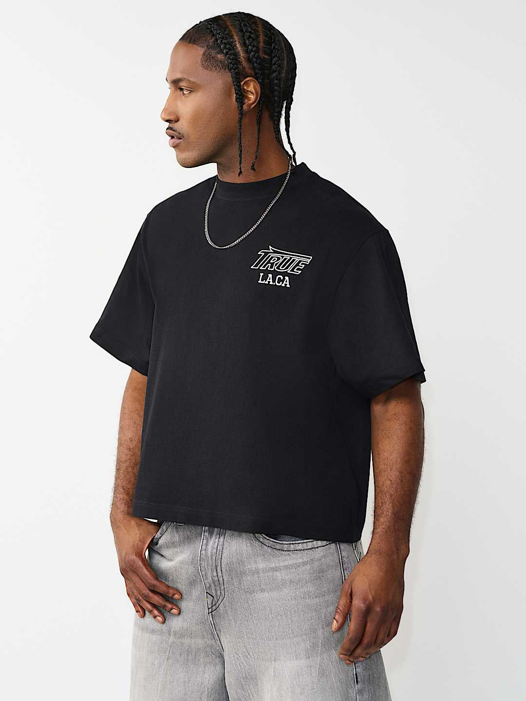 True Religion - Print Mesh Stacked Logo Heavyweight Boxy Tee