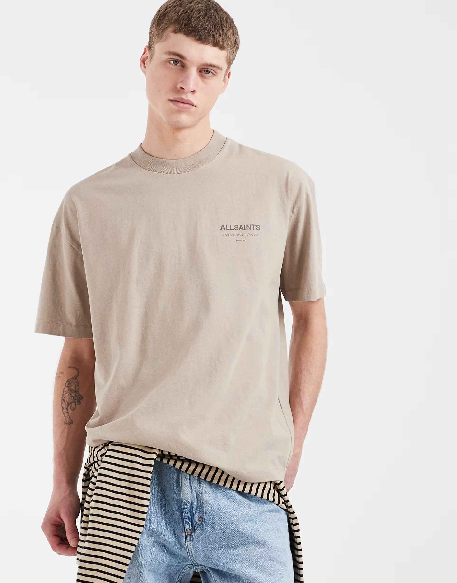 AllSaints - Underground oversized t-shirt in stone