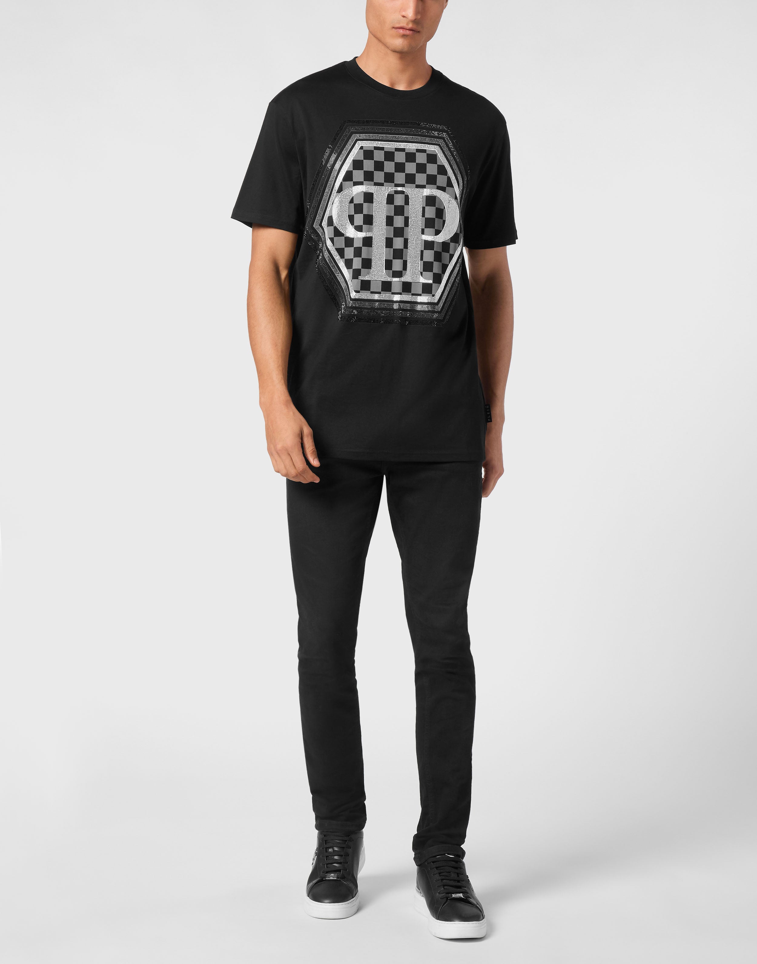 PHILIPP PLEIN - Jersey T-shirt Round Neck SS Strass Hexagon