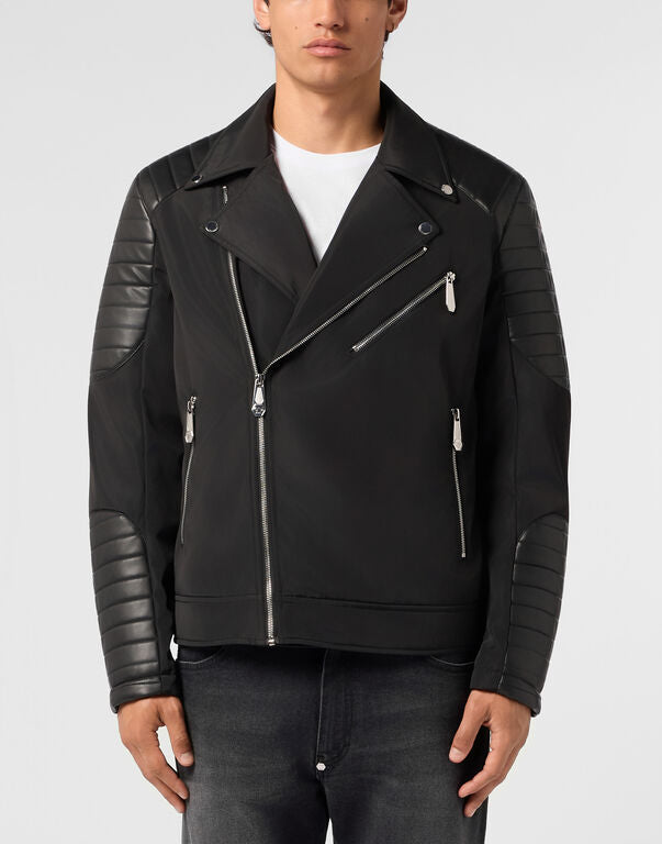 PHILIPP PLEIN - Nylon Biker Jacket Eco Leather Inserts