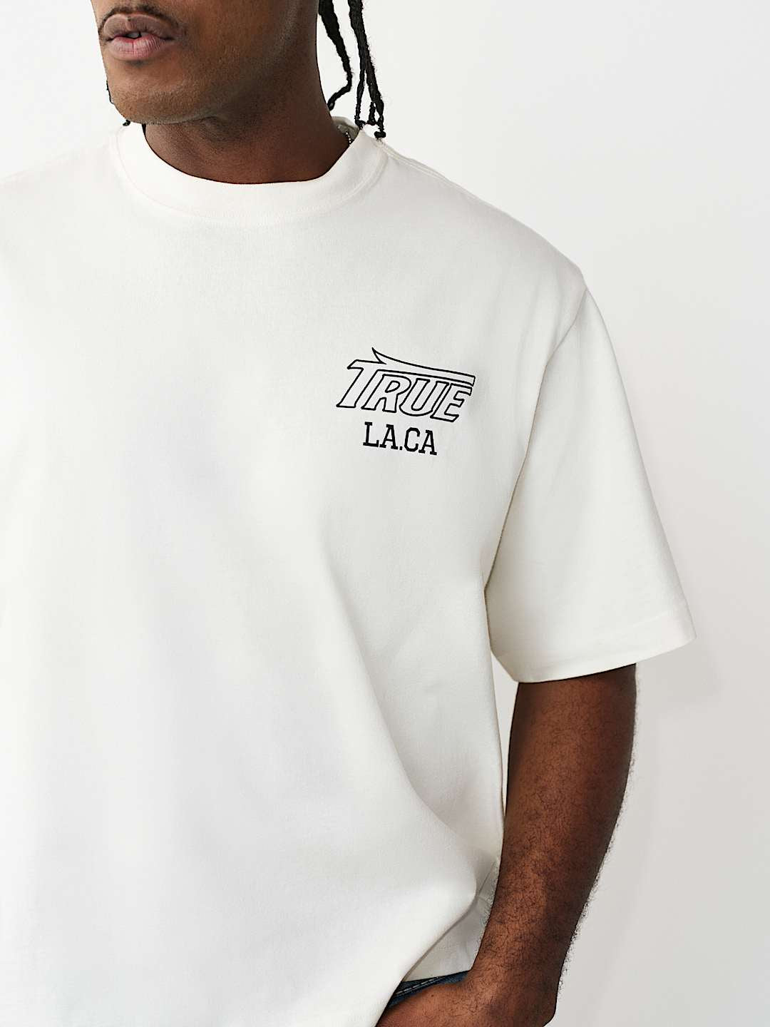 True Religion - Print Mesh Stacked Logo Heavyweight Boxy Tee
