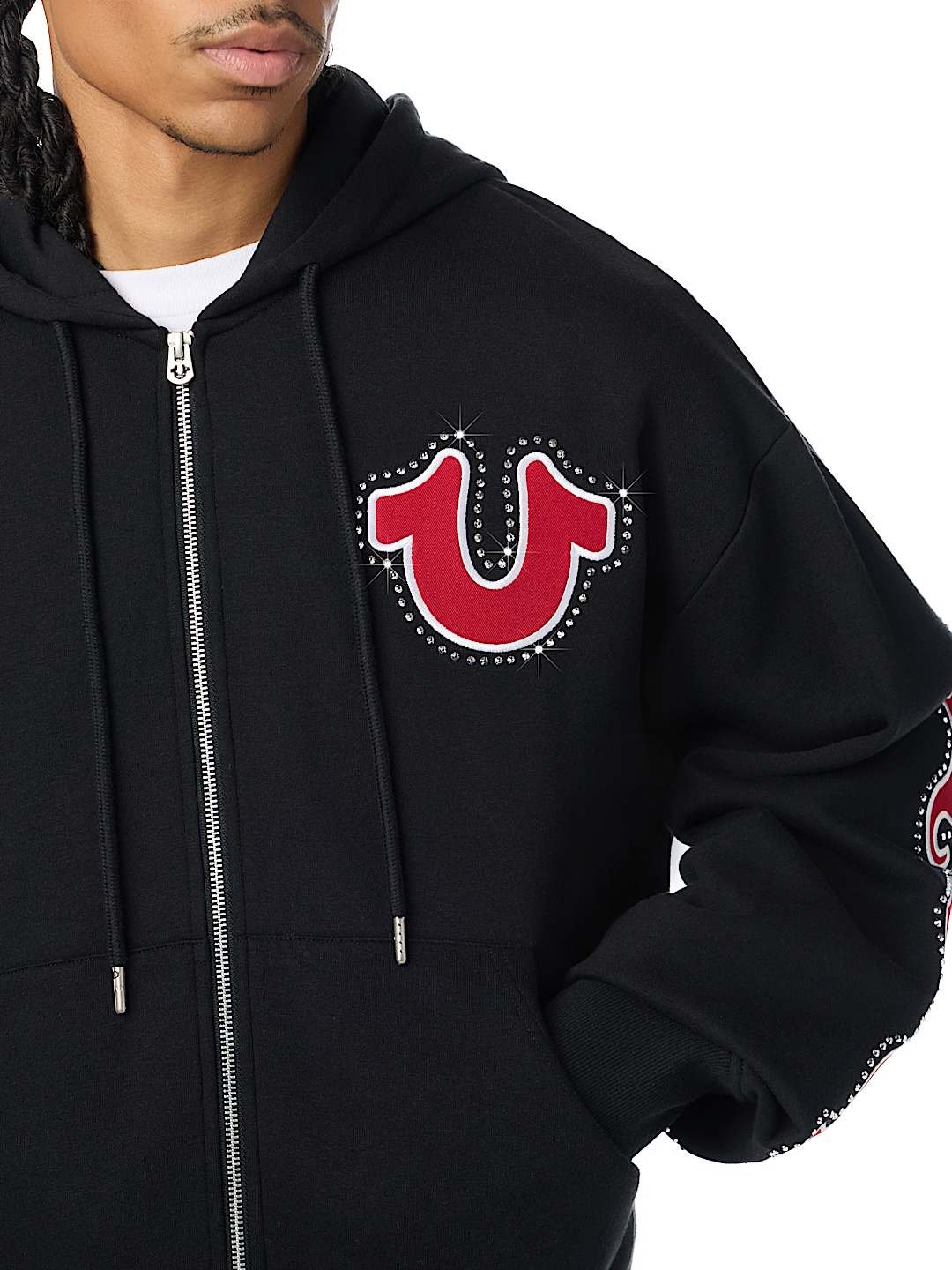 True Religion - Script Patch Boxy Zip Up Hoodie