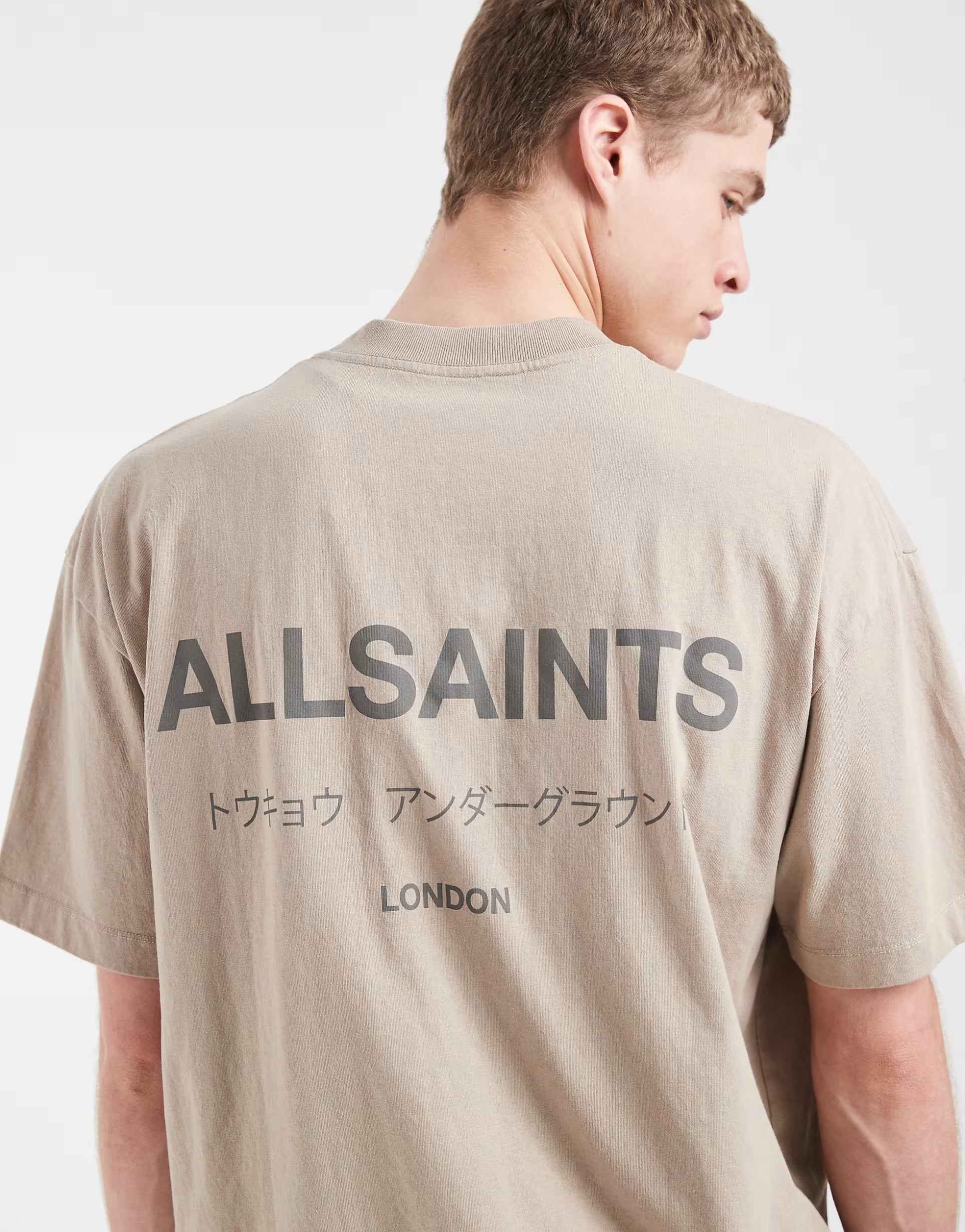 AllSaints - Underground oversized t-shirt in stone