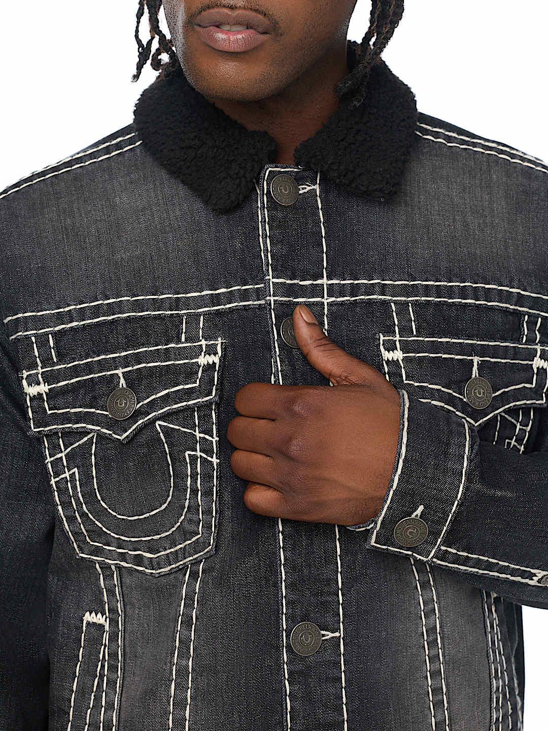 True Religion - Super T Oversized Denim Sherpa Trucker Jacket