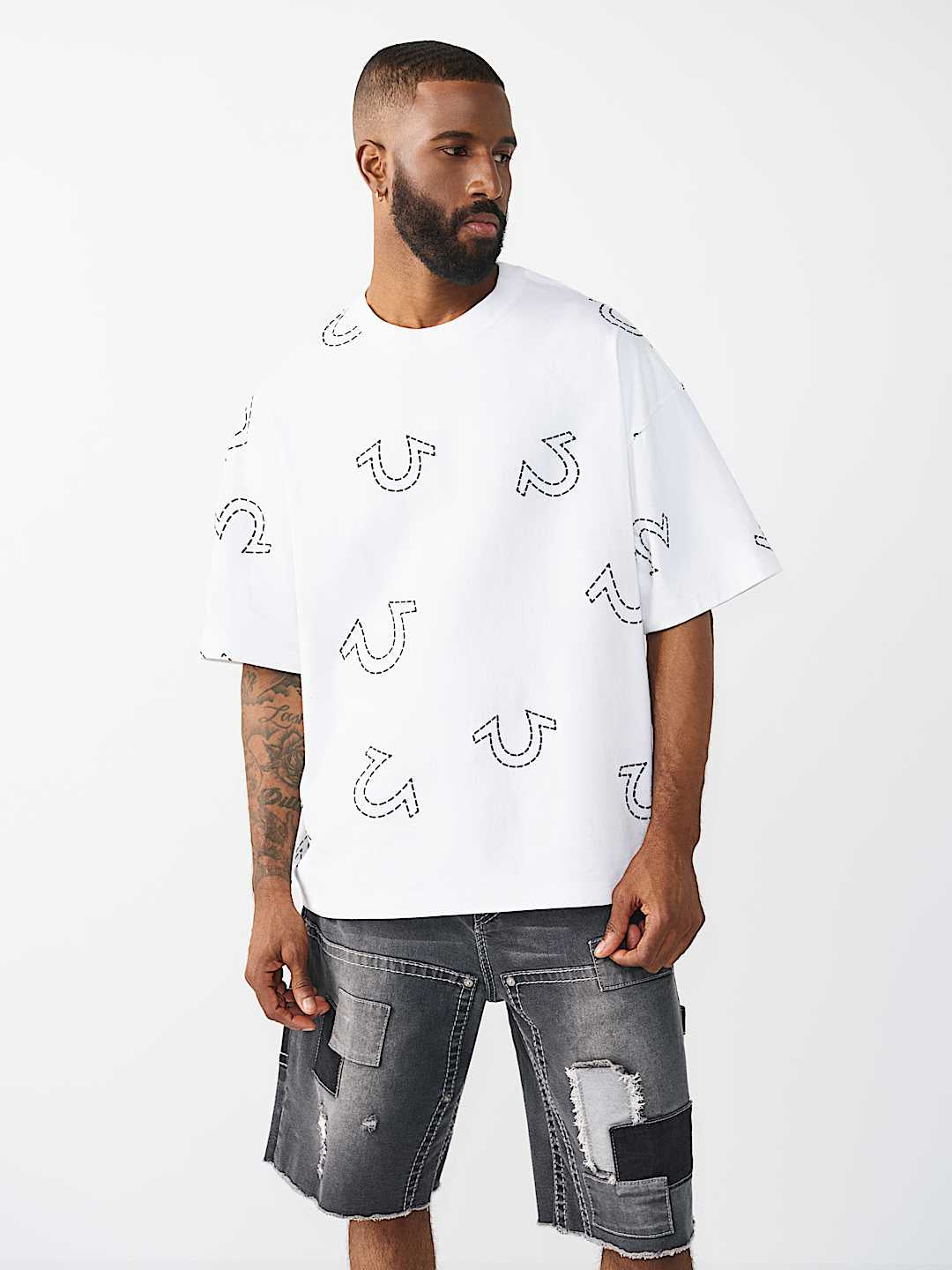 True Religion - Horseshoe Print Logo Heavyweight Oversized Tee