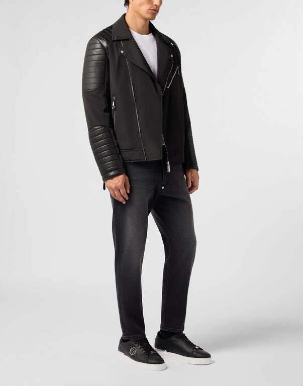 PHILIPP PLEIN - Nylon Biker Jacket Eco Leather Inserts