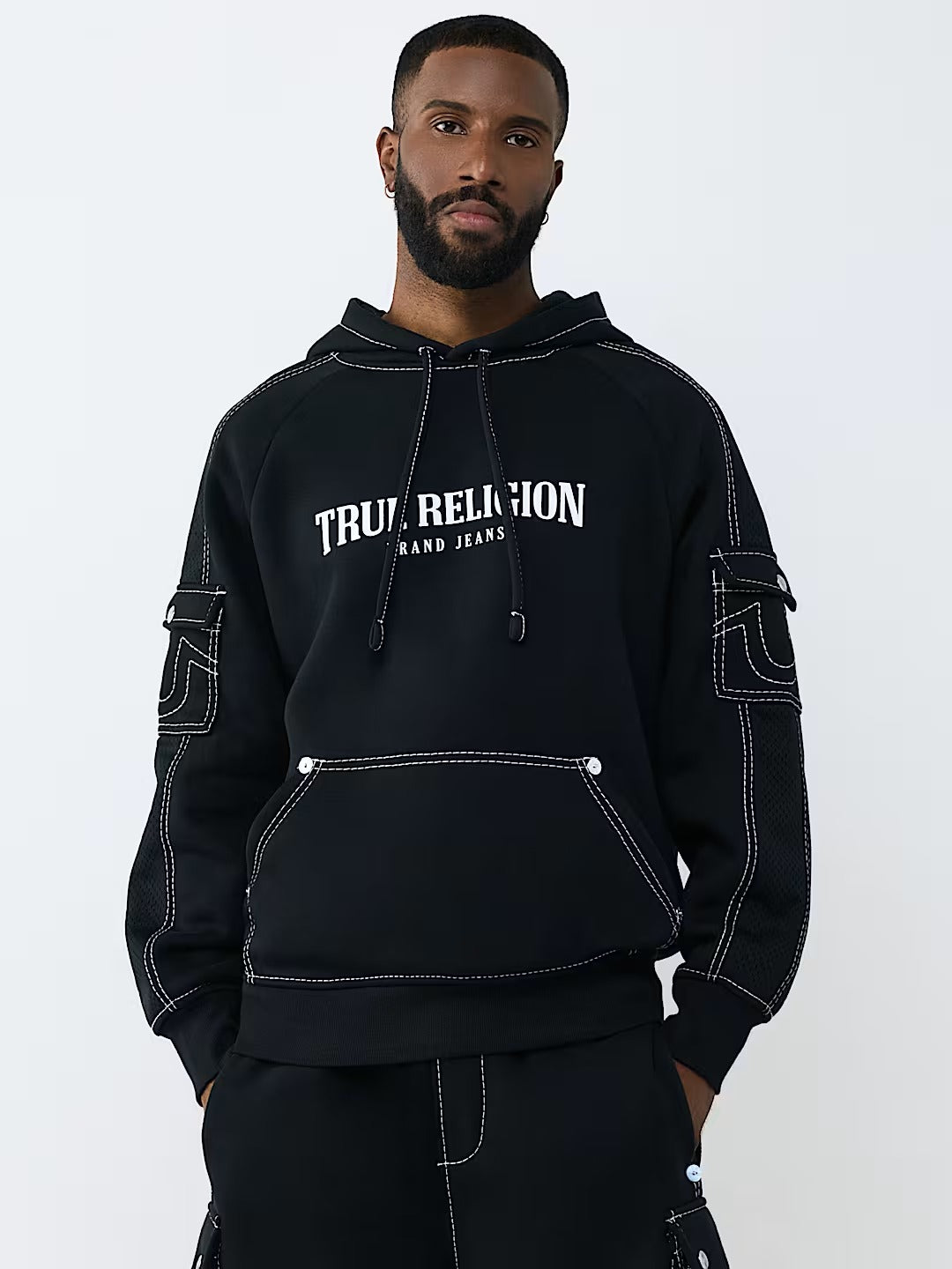True Religion - Mesh Panel Big T Cargo Hoodie