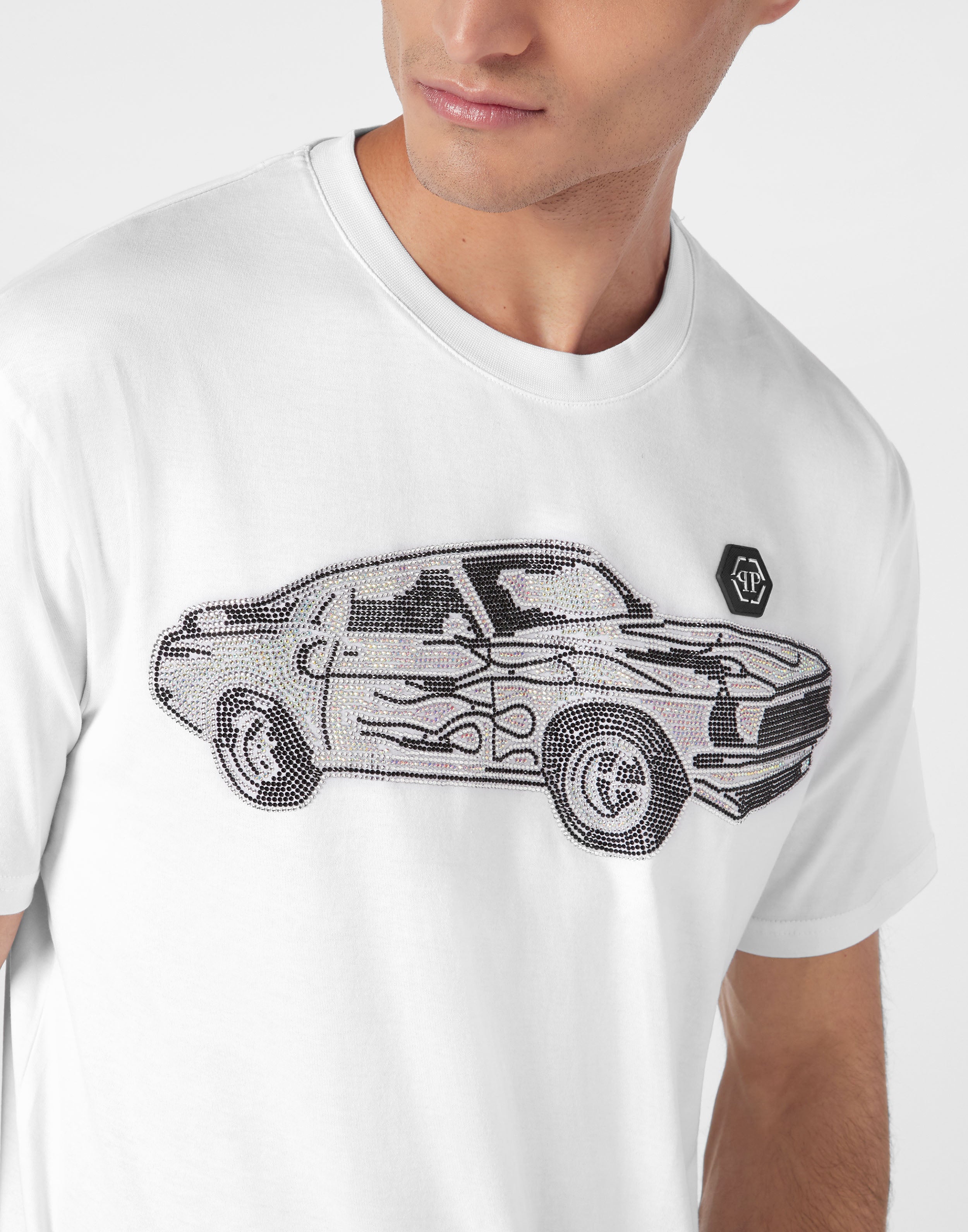 PHILIPP PLEIN - Jersey T-shirt Round Neck SS Strass Cars Racing